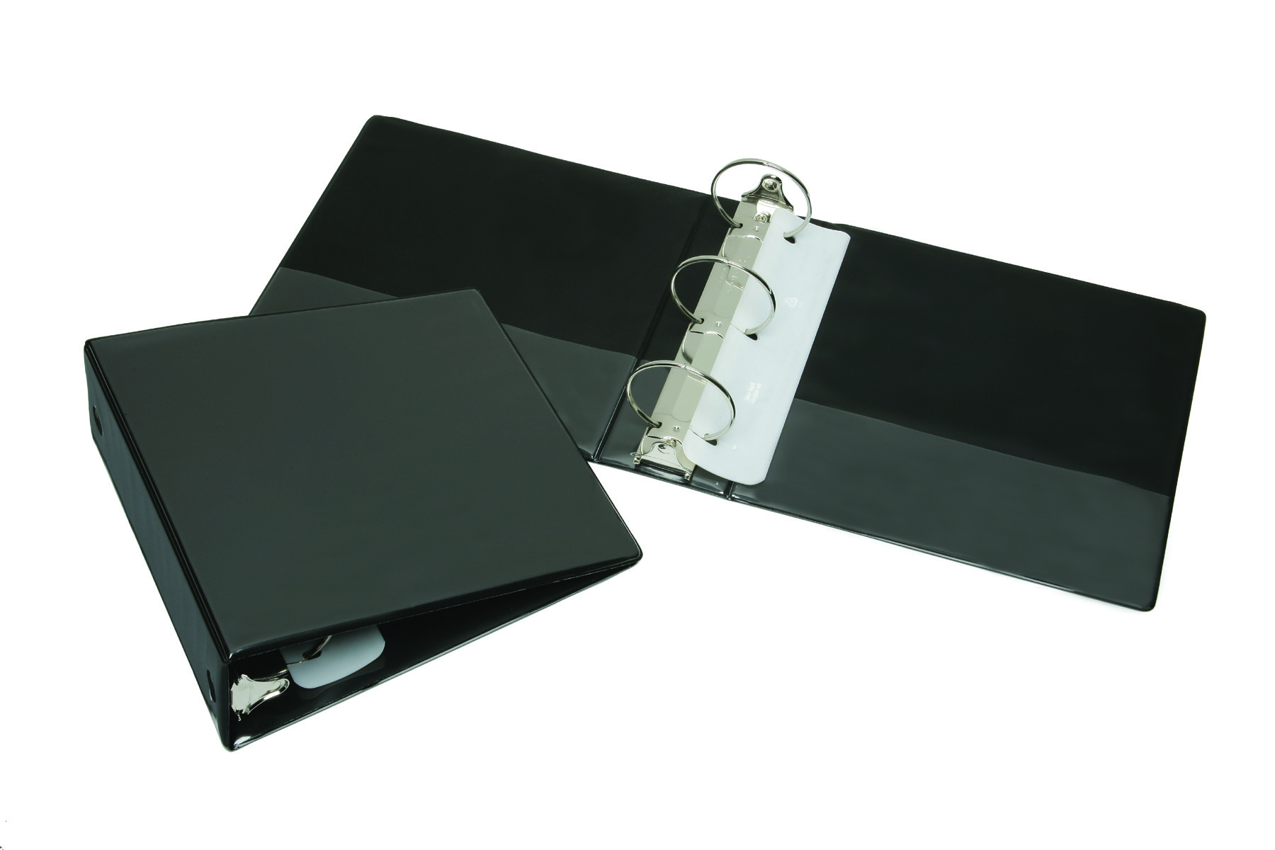 Binder, Round Ring, Clear Overlay, Pockets, Black, 3" Capacity, Letter Size - Each