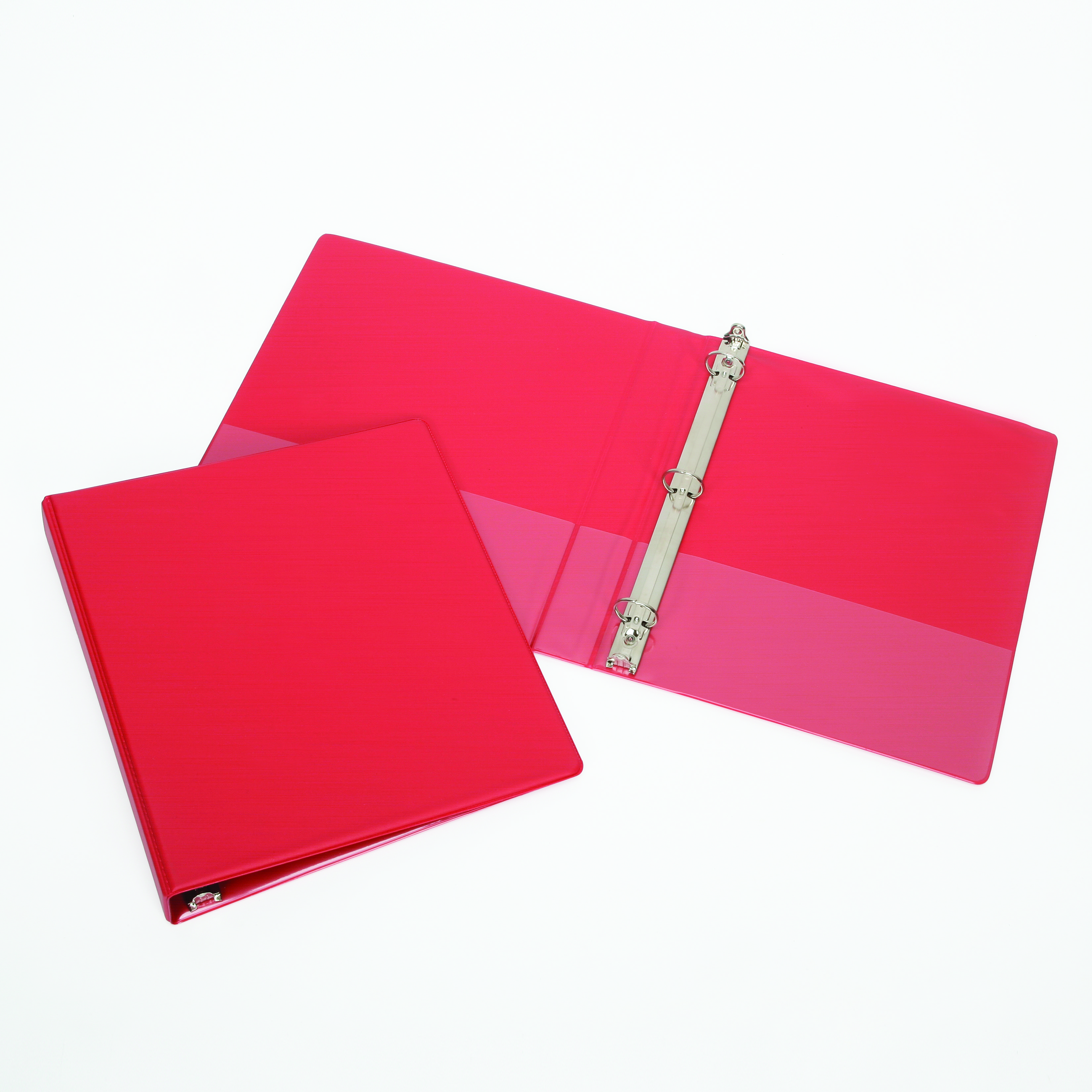 Binder, Round Ring, Pockets, Red, 3" Capacity, Letter Size - Each