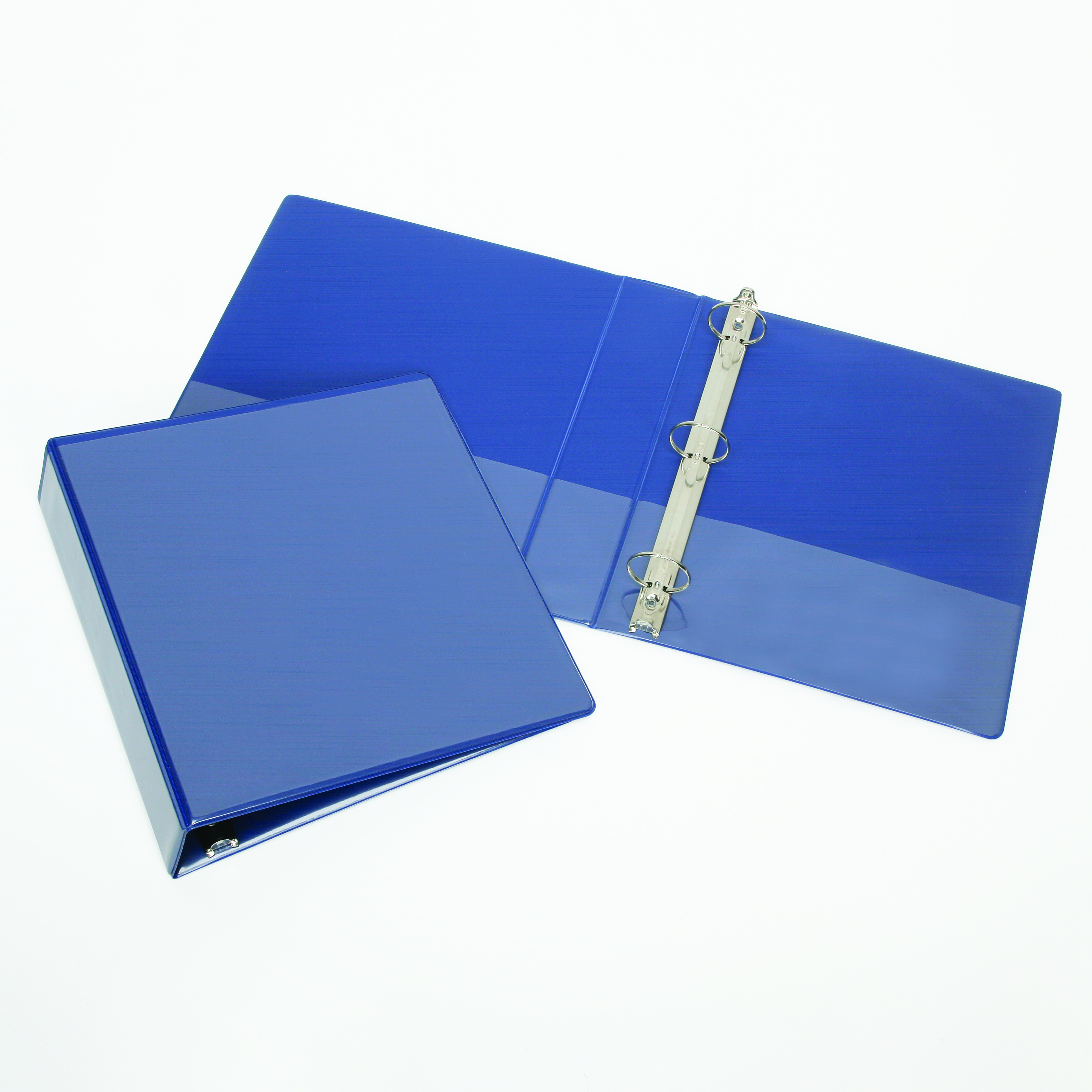 Binder, Round Ring, Clear Overlay, Pockets, Blue, 1 1/2" Capacity, Letter Size - Each