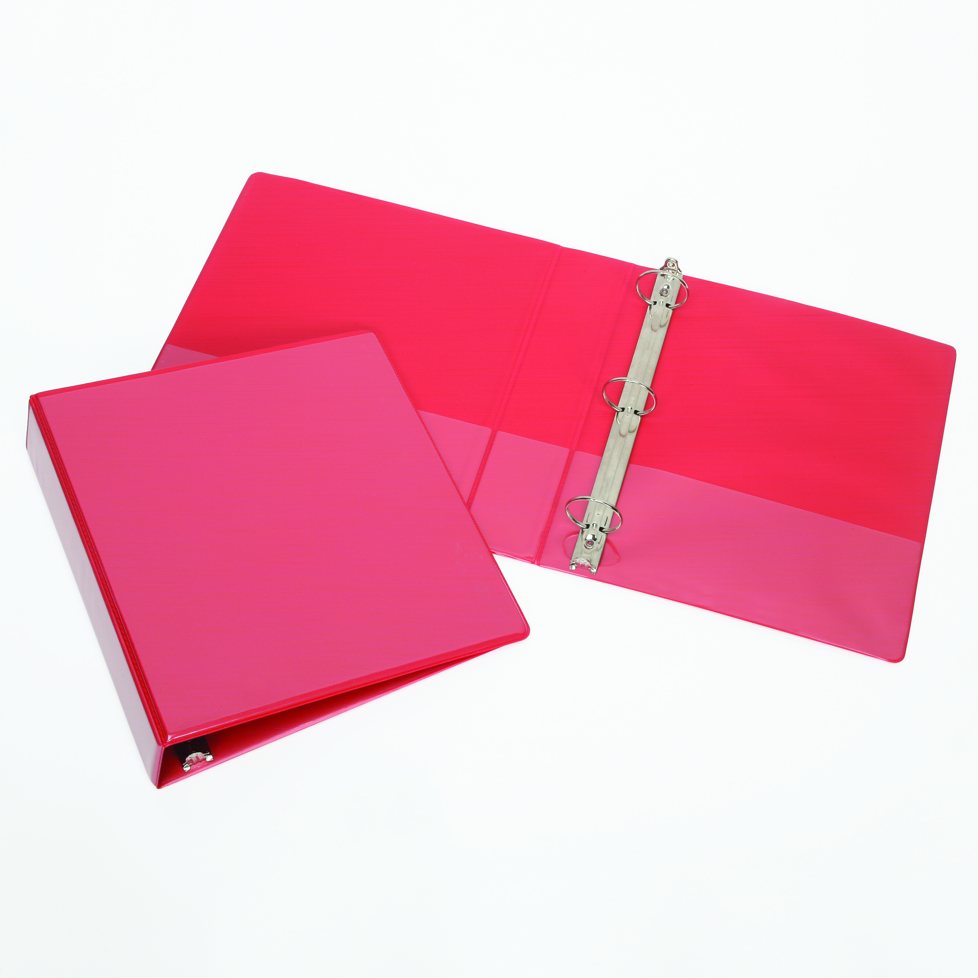 Binder, Round Ring, Clear Overlay, Pockets, Red, 1 1/2" Capacity, Letter Size - Each