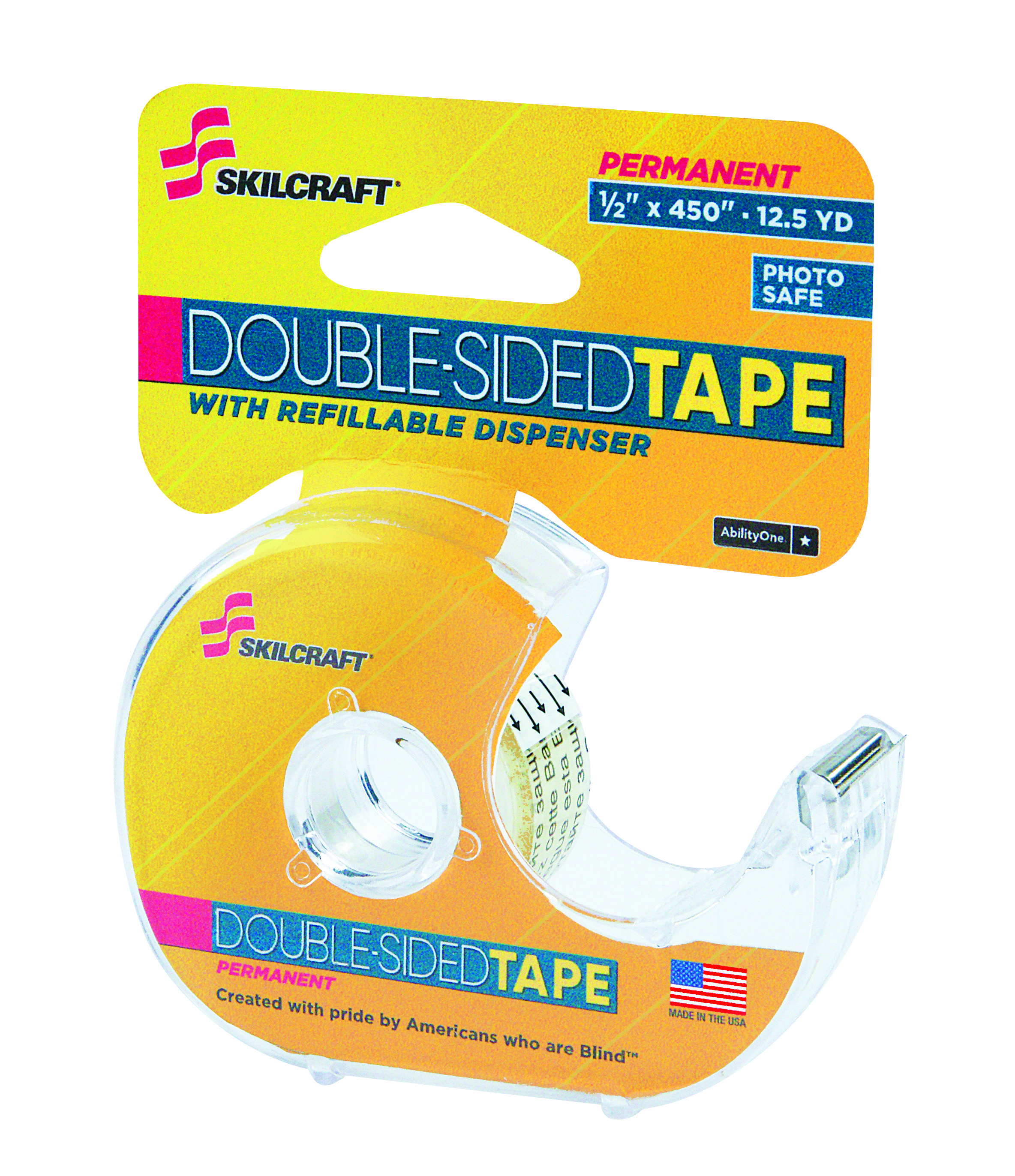 Tape, Double Sided, Transparent, Permanent, 1/2" x 450" - Each