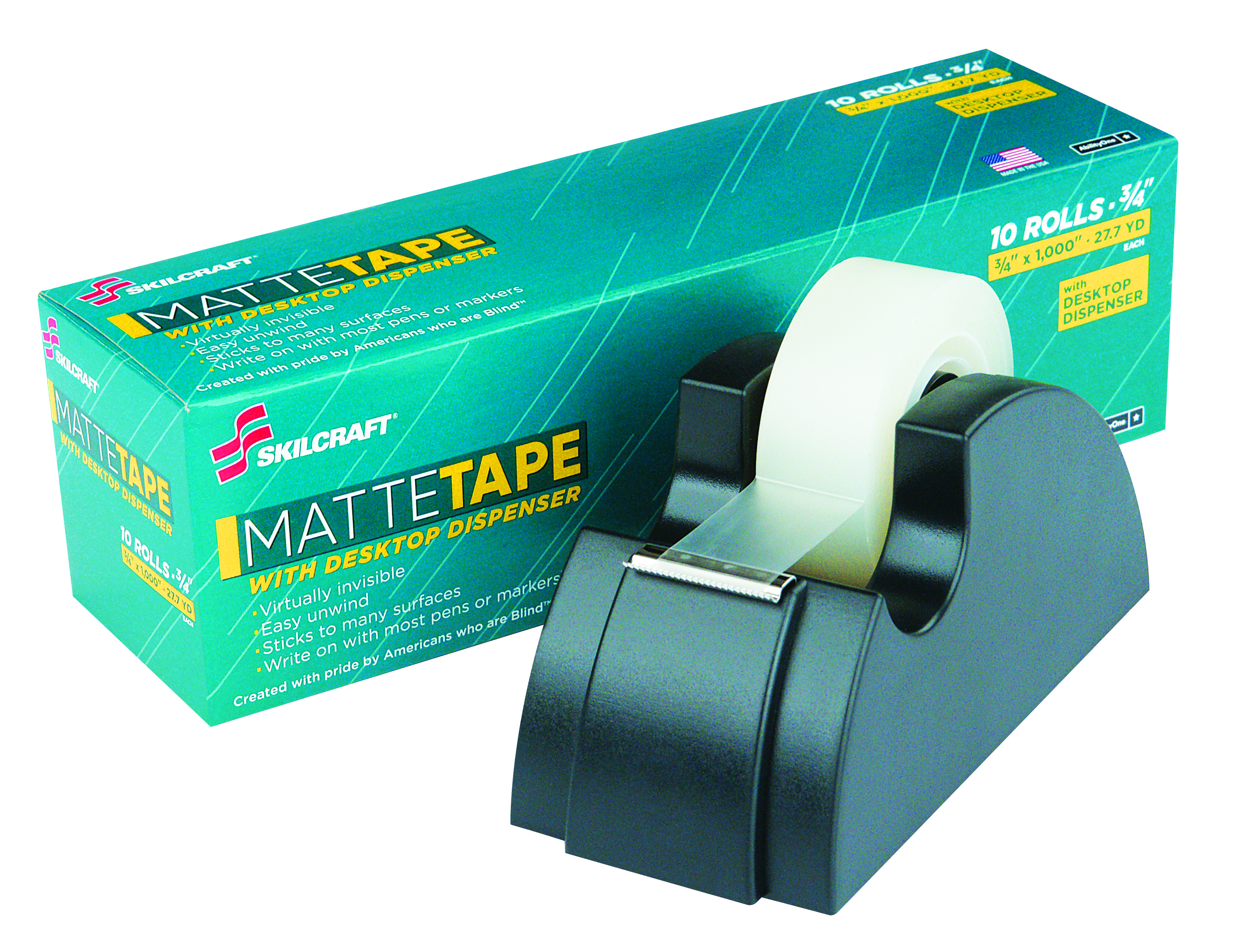 Kit, Tape And Dispenser, Transparent, Matte, 3/4" x 1000" - 6/PK