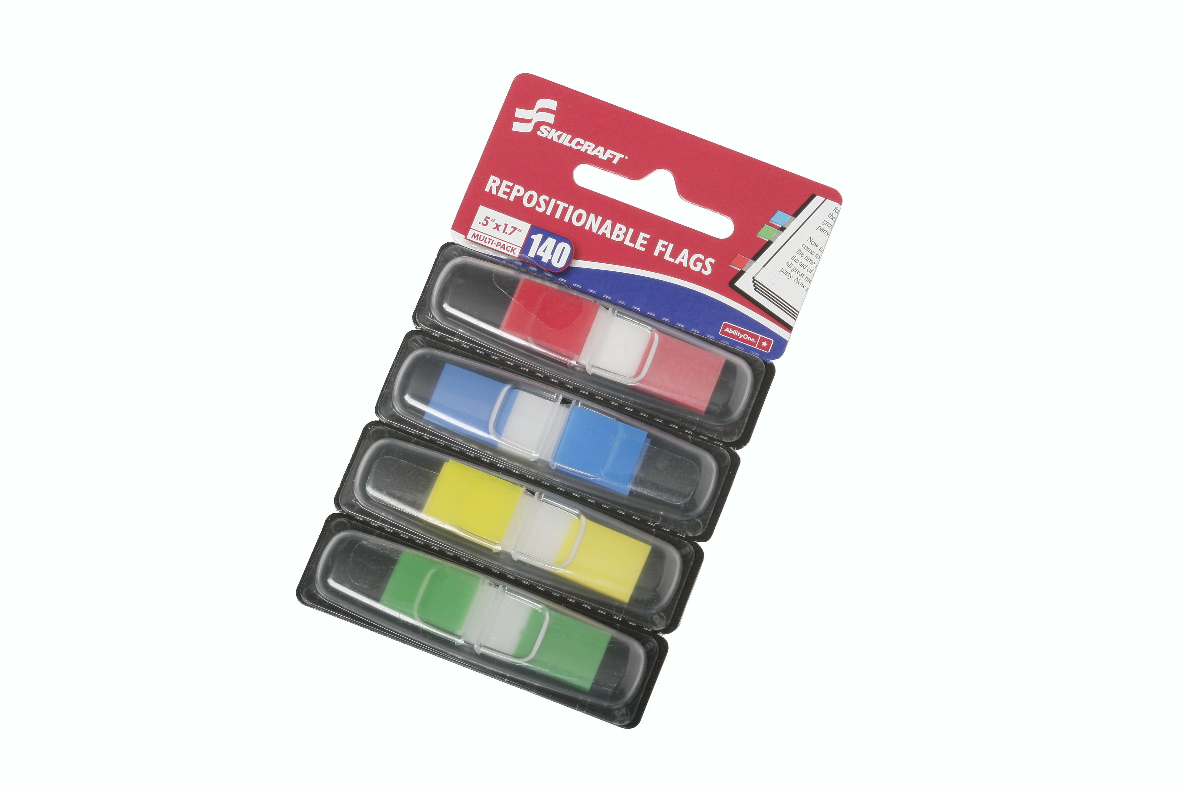 Self Stick Rectangular Flag, .5" x 1.7", Multi Pack (Red/Yellow/Blue/Green) - 140/PK