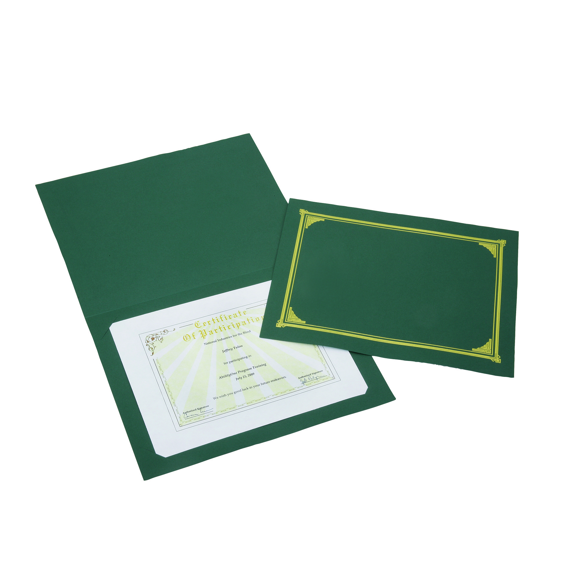 Cover, Certificate-Document, Gold Foil Stamped, Green - 6/PK