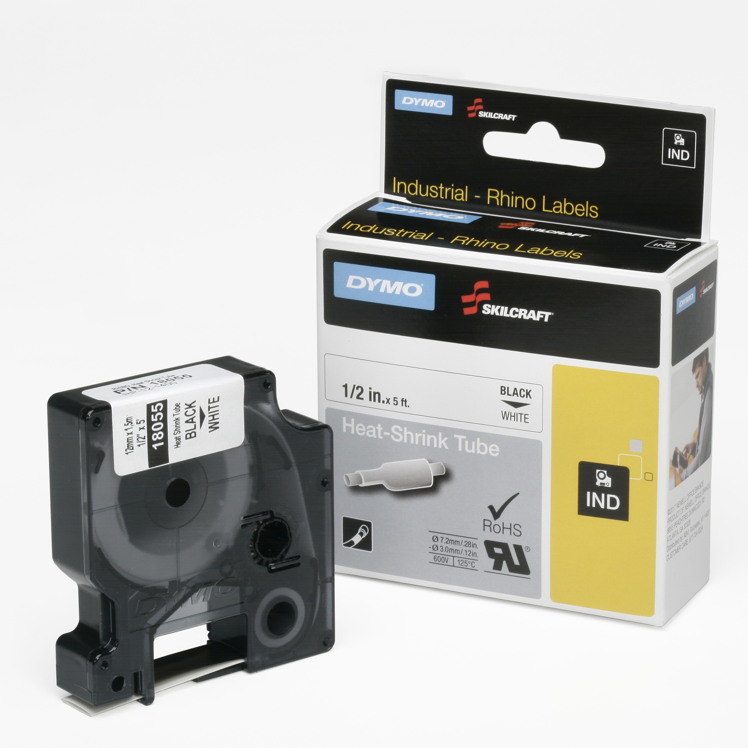 Cartridge, Label, Heat Shrink Tube, Black on White, 1/2" x 5' - Each