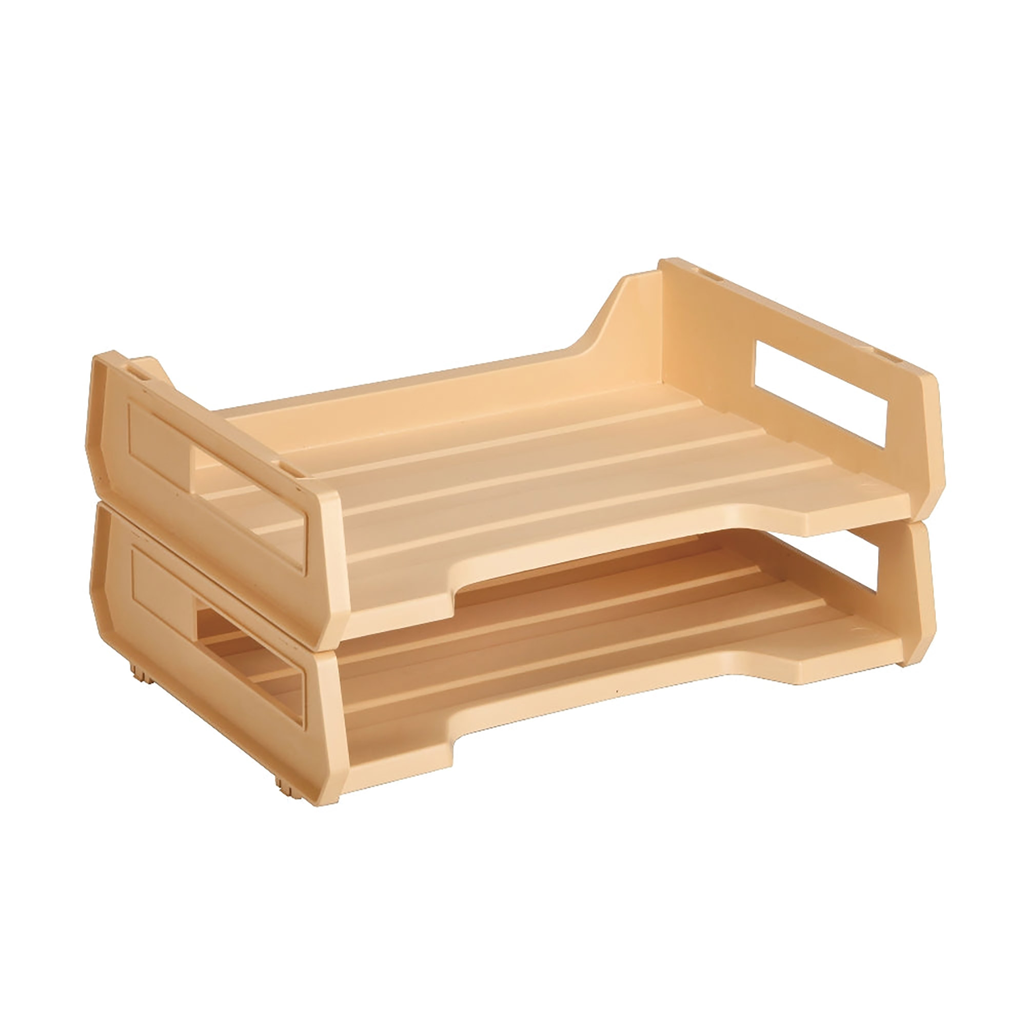 Tray, Desk, Plastic, Side Loading, Stackable, Letter, Beige - 2/PK