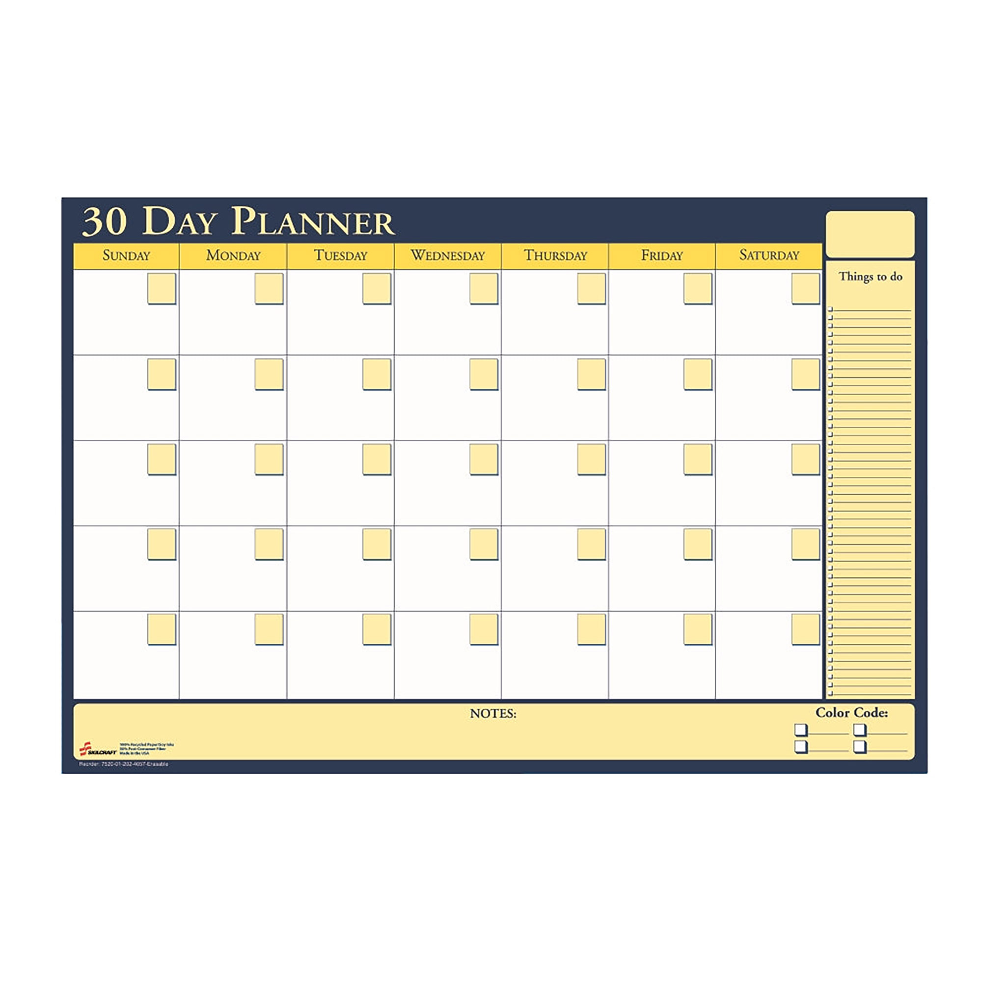 Calendar, Flexible, Erasable 30 Day, Non-dated, 24" x 36" - Each
