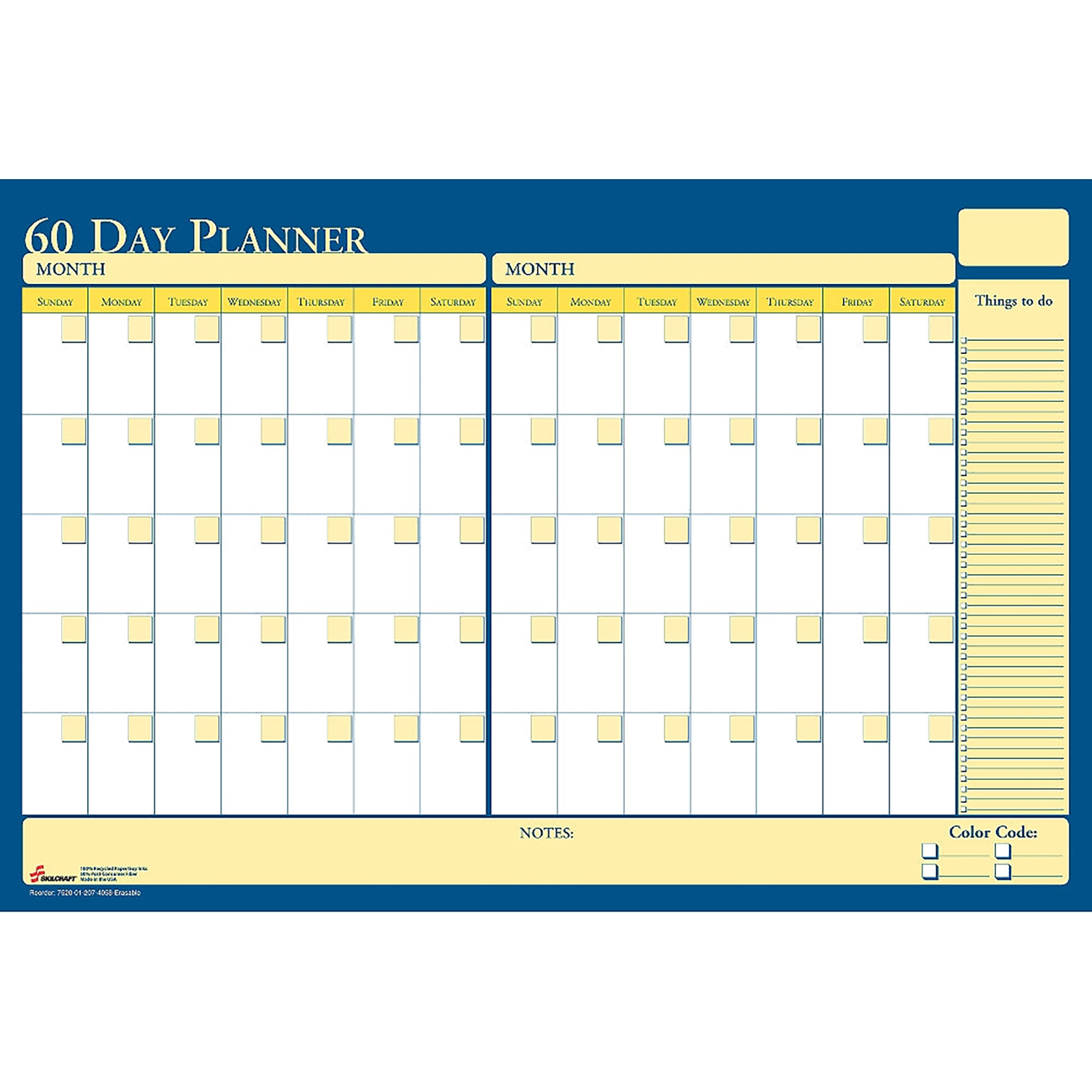 Calendar, Reversible, Erasable, 30/60 Day, Non-dated, 36" x 24" - Each