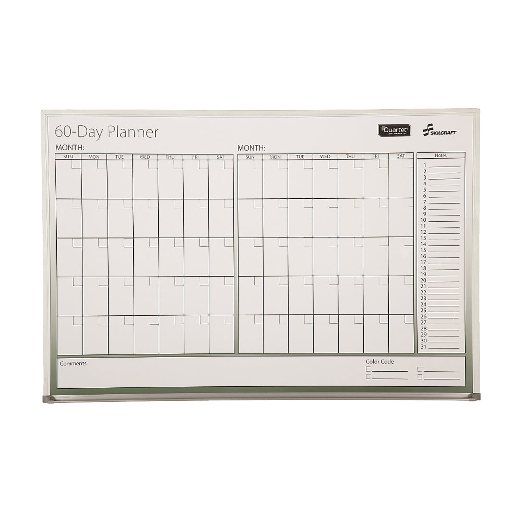 White Board, 60-Day Planner, Non-Dated, Mylar Laminated Surface, Aluminum Frame, 3' x 2' - Each
