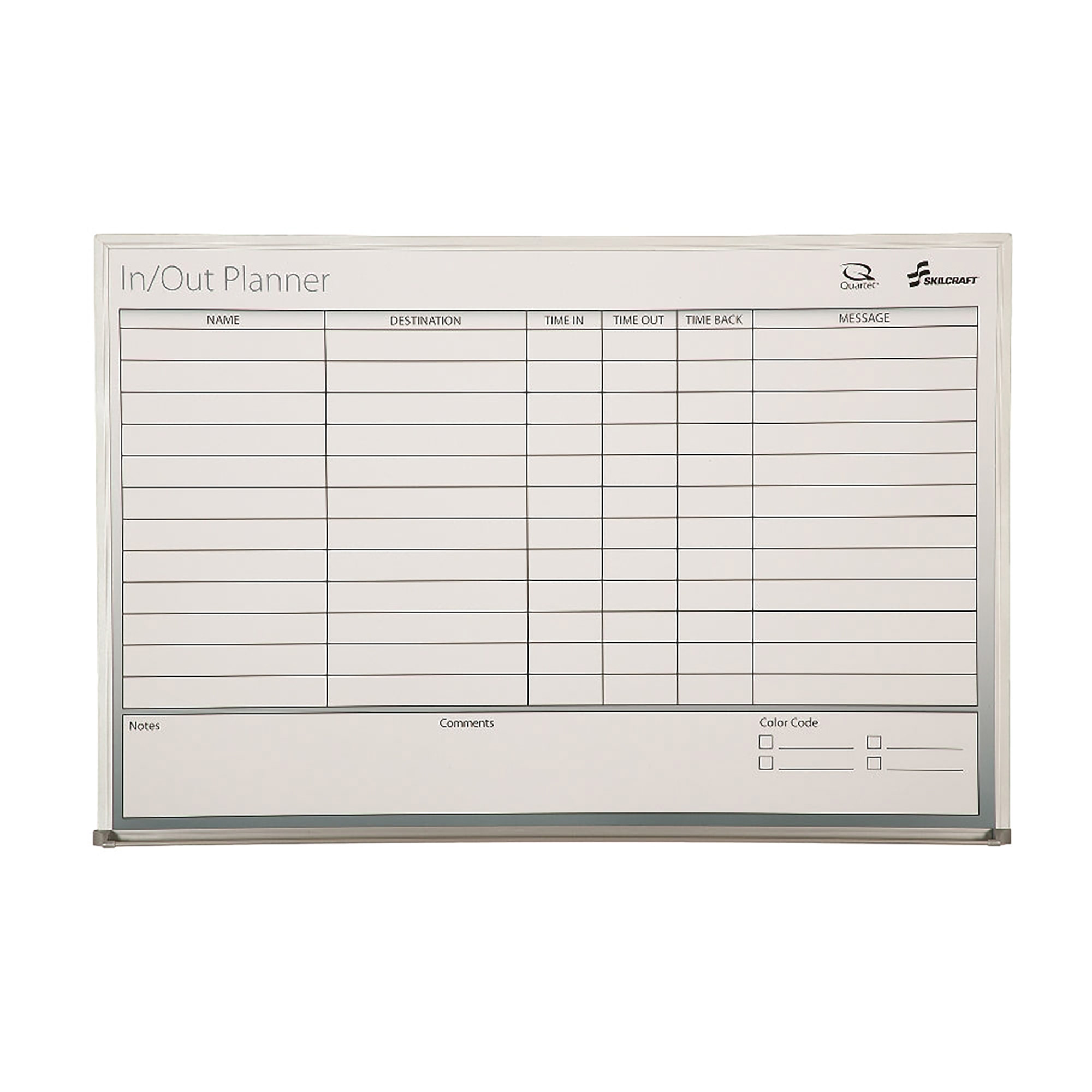 White Board, Dry Erase, In/Out Scheduler, Mylar Laminated Surface, Aluminum Frame, 3' x 2' - Each