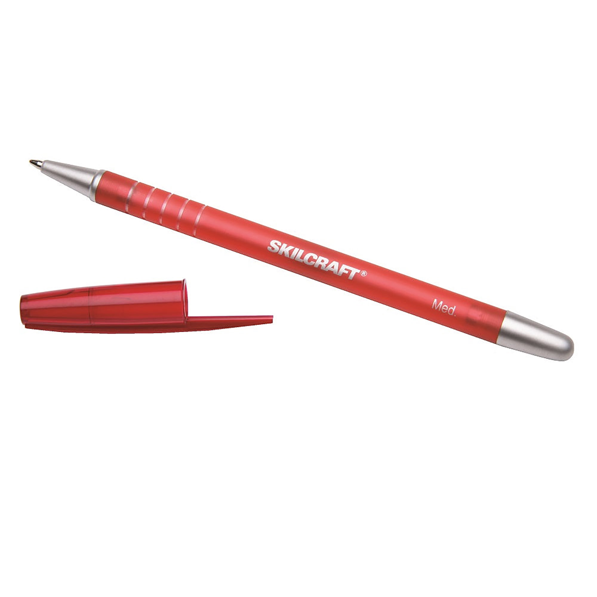 Pen, Ballpoint, Stick, Refillable, Rubberized Barrel, Red, Medium Point - 12/PK