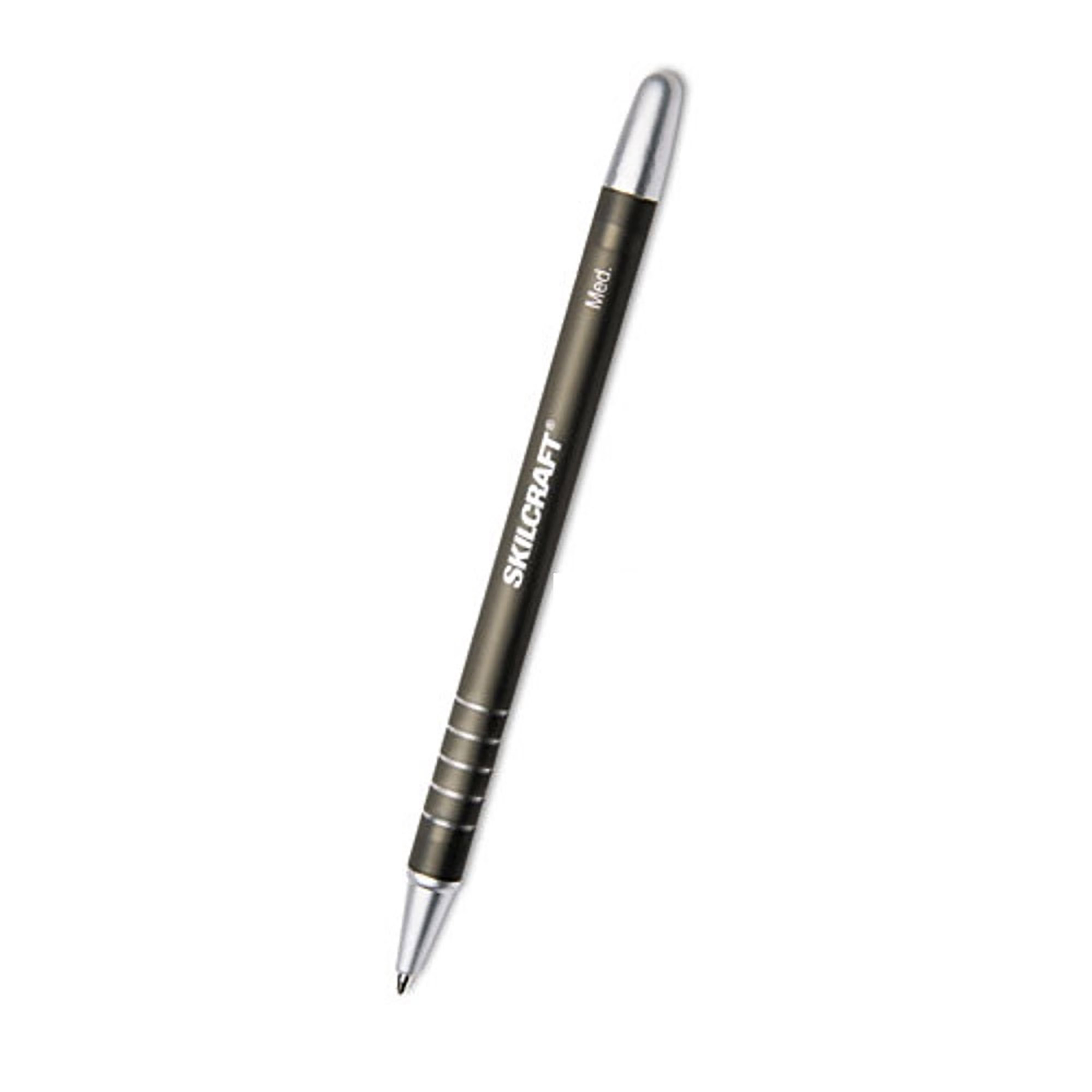 Pen, Ballpoint, Stick, Refillable, Rubberized Barrel, Black, Medium Point - 12/PK