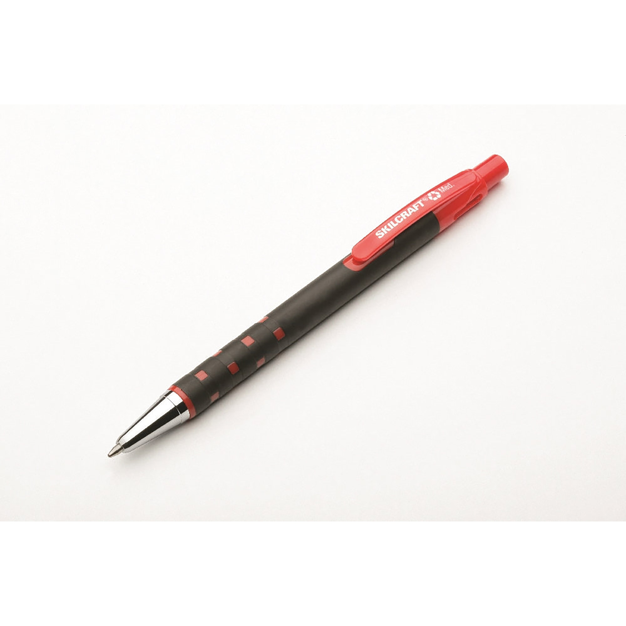 Pen, Ballpoint, Rubberized, Retractable, Refillable, Red, Medium Point - 12/PK