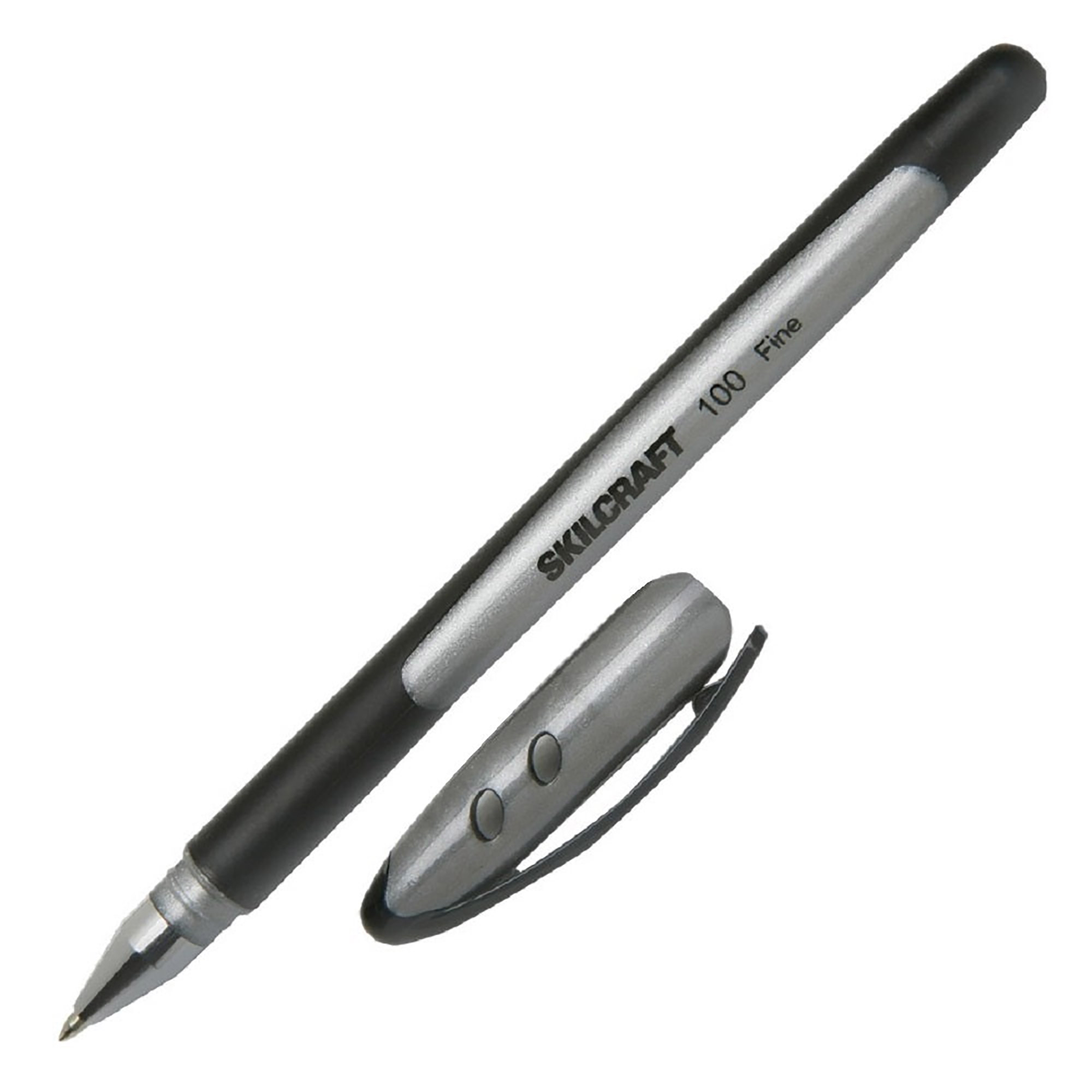Pen, Ballpoint, Stick, Non-Refillable, Rubberized Barrel, Black, Fine Point - 12/PK