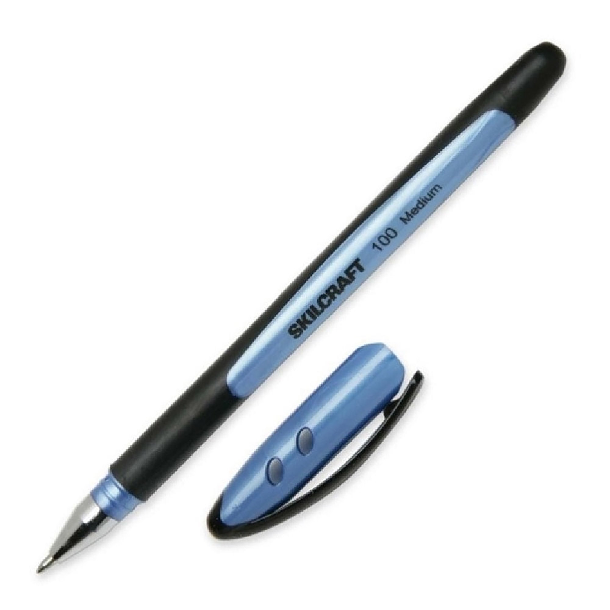 Pen, Ballpoint, Stick, Non-Refillable, Rubberized Barrel, Blue, Medium Point - 12/PK