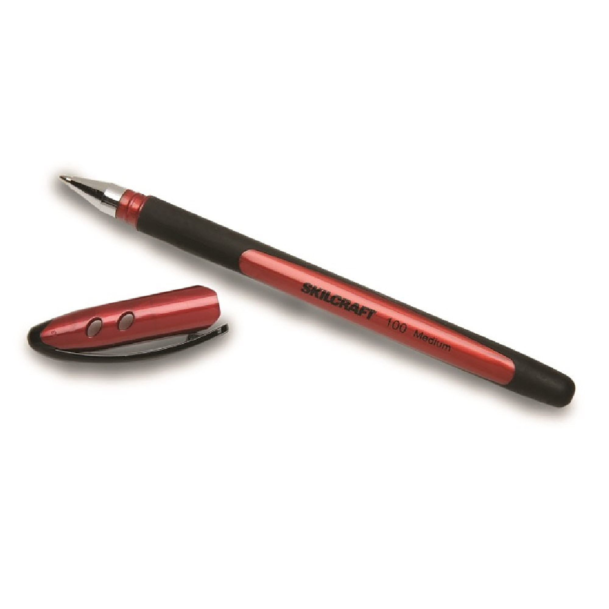 Pen, Ballpoint, Stick, Non-Refillable, Rubberized Barrel, Red, Medium Point - 12/PK
