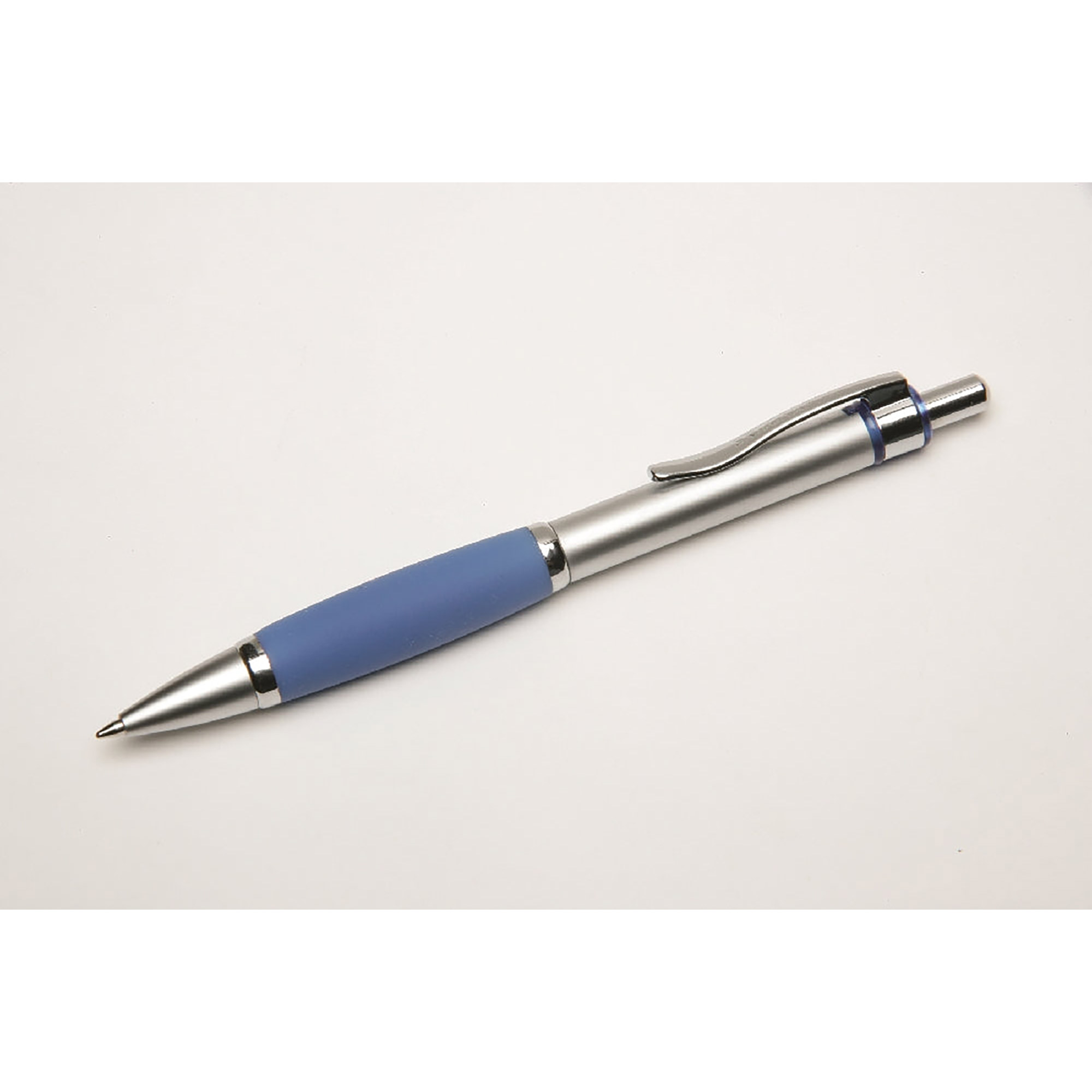 Pen, Ballpoint, Retractable, Silver Barrel, Blue, Fine Point - 12/PK