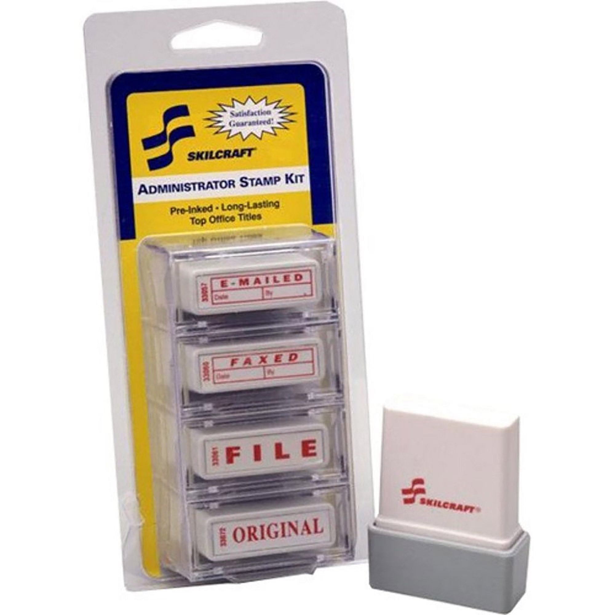 Stamp Kit, Pre-Inked, Red, 4-Piece, 1 1/2" x 1/2", Administration Set - Each