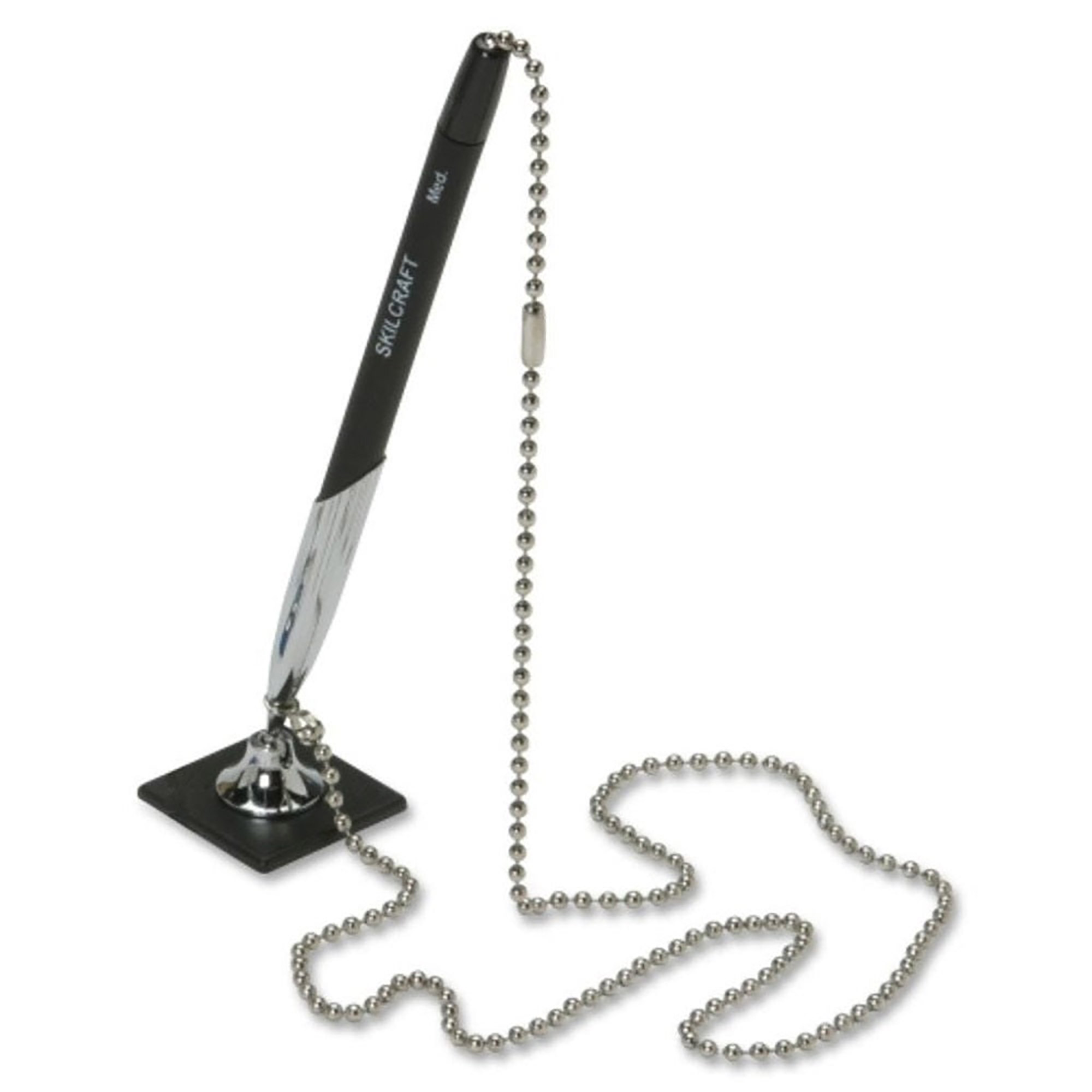 Pen, Chain With Holder And Adhesive Base, Black, Medium Point - 12/PK