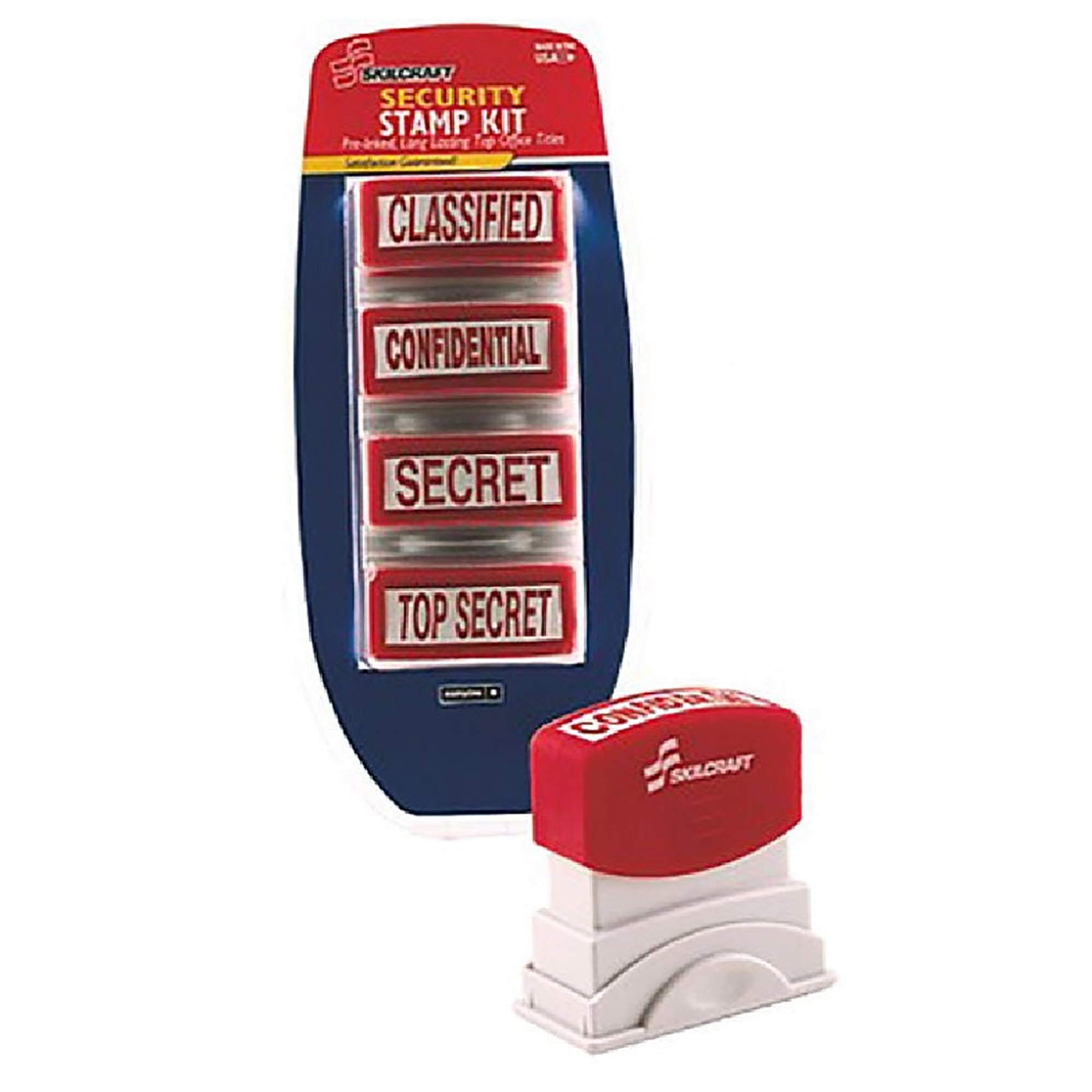Stamp Kit, Pre-Inked, Red, 4-Piece, 1 1/2" x 1/2", Security Set - Each