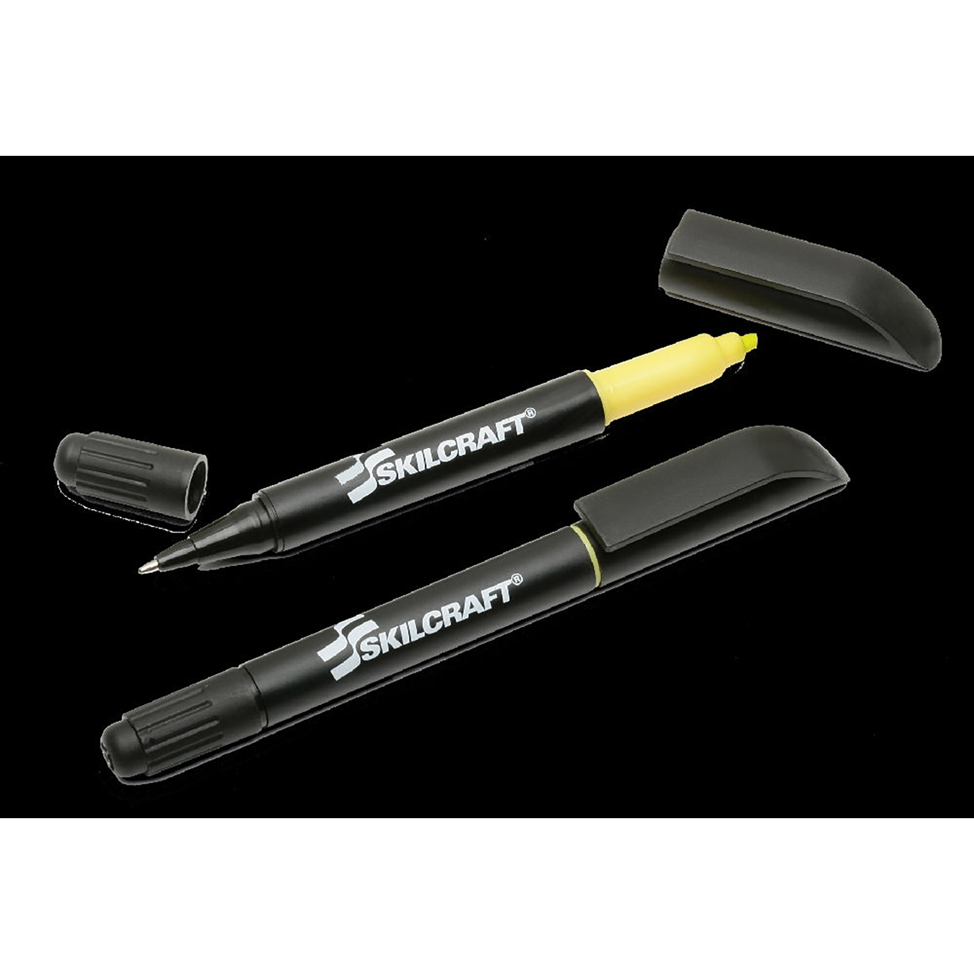 Pen/Highlighter, Ball Point, Medium, Black Ink, Yellow Highlighter - 12/PK