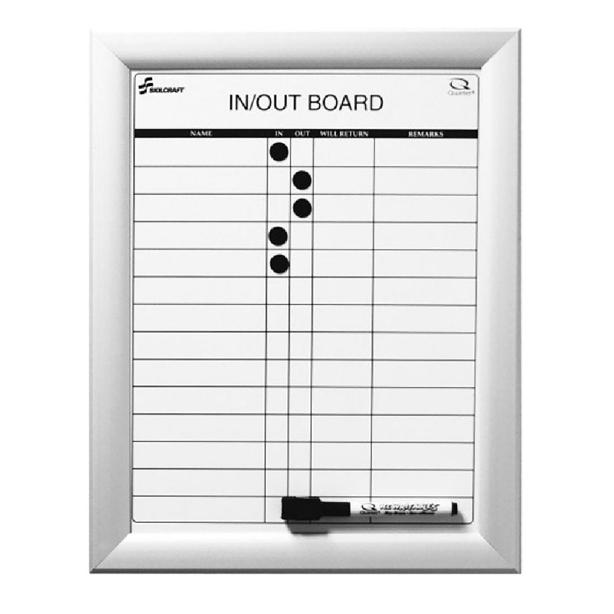 In/Out Board, 14-Person, Magnetic, 11" x 14", Aluminum frame - Each