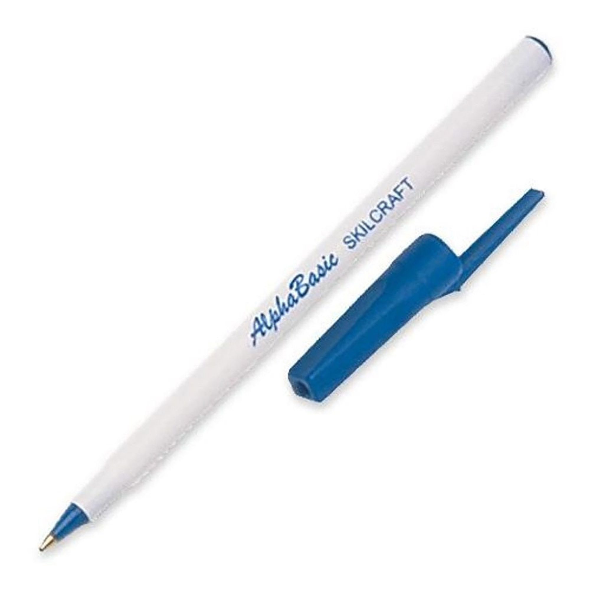 Pen, Stick, Ballpoint, Round Barrel, Alphabasic, Medium Point, Blue - 12/PK