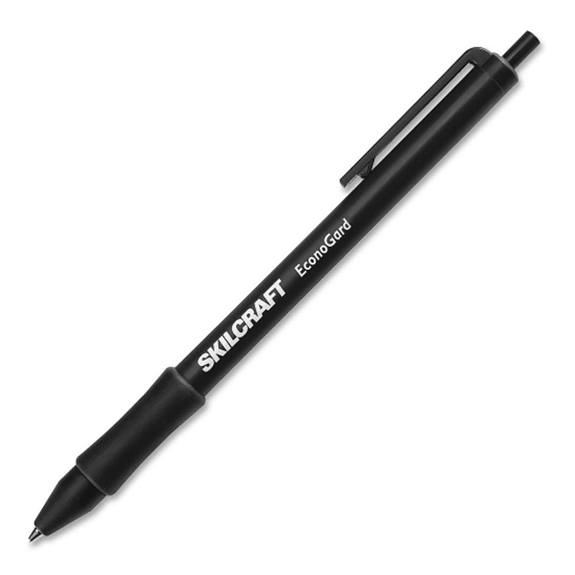 Pen, Ball Point, Econogard, Retractable, Cushion Grip, Black Barrel, Black Ink, Medium Point - 12/PK