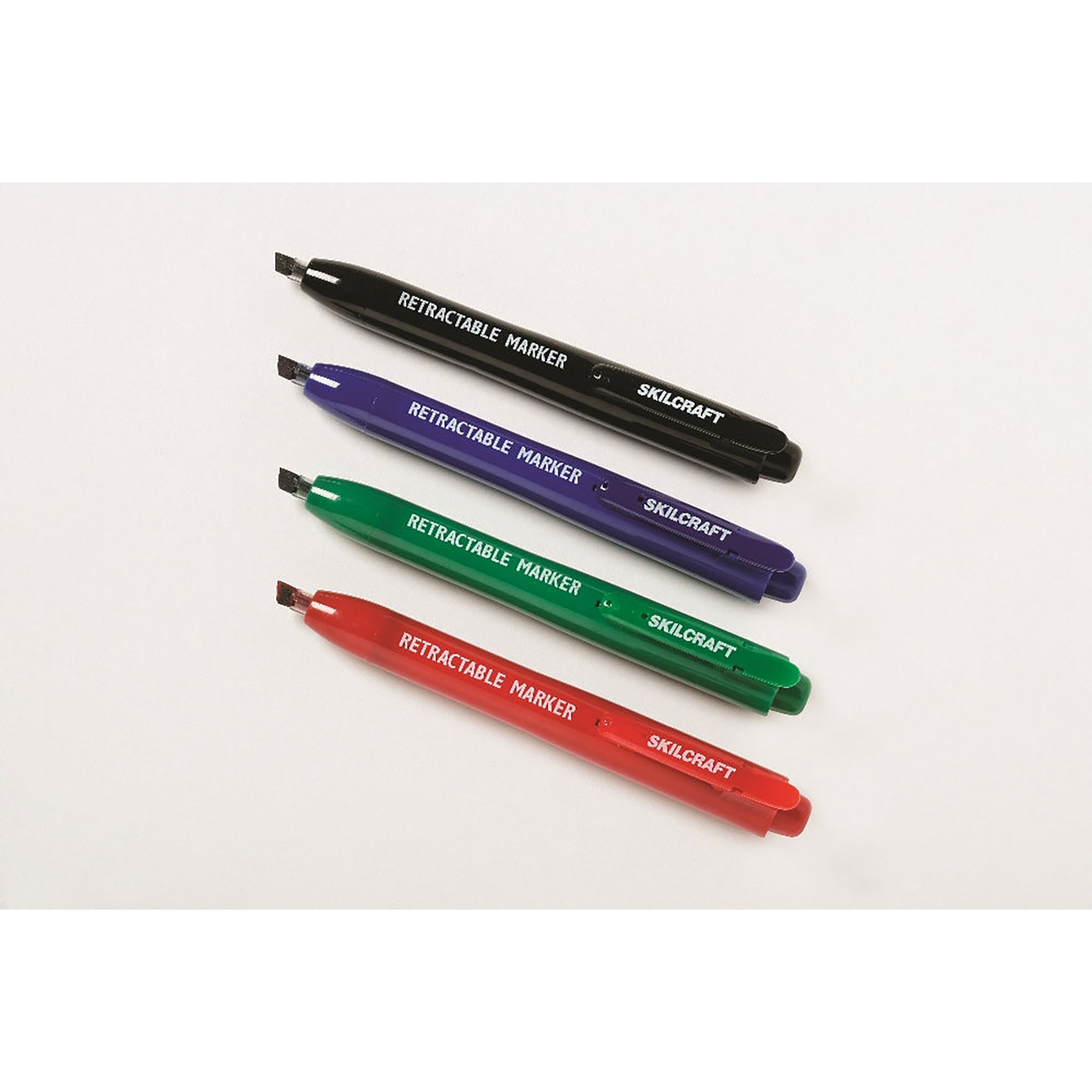 Markers, Permanent, Retractable, Chisel Tip, 4-Color Set