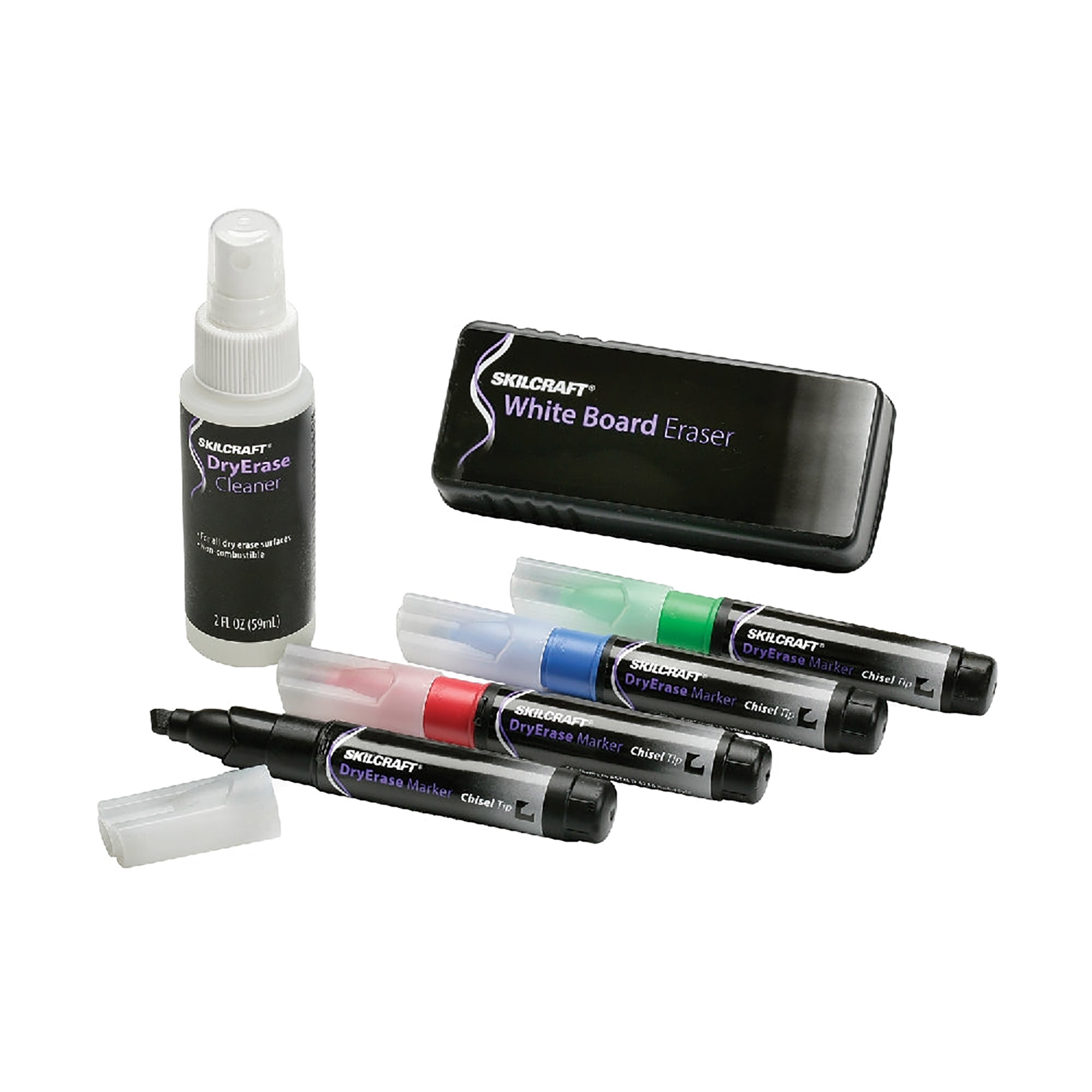 Kit, Dry Erase Marker, Tube Type, Chisel Tip, 4 Colors - 4/PK