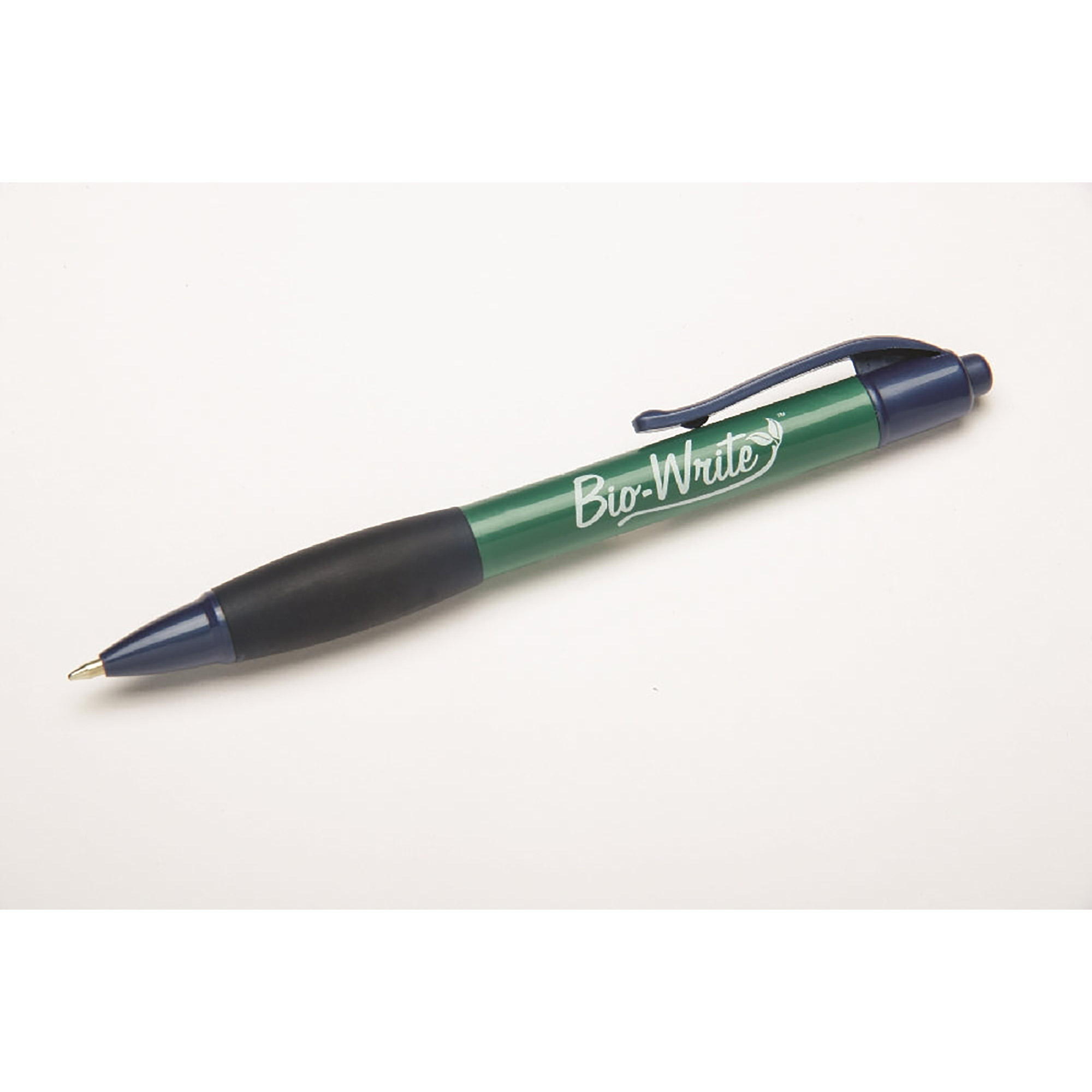 Pen, Ballpoint, Retractable, Bio-Based, Rubber Grip, Blue Accents, Fine Point - 12/PK