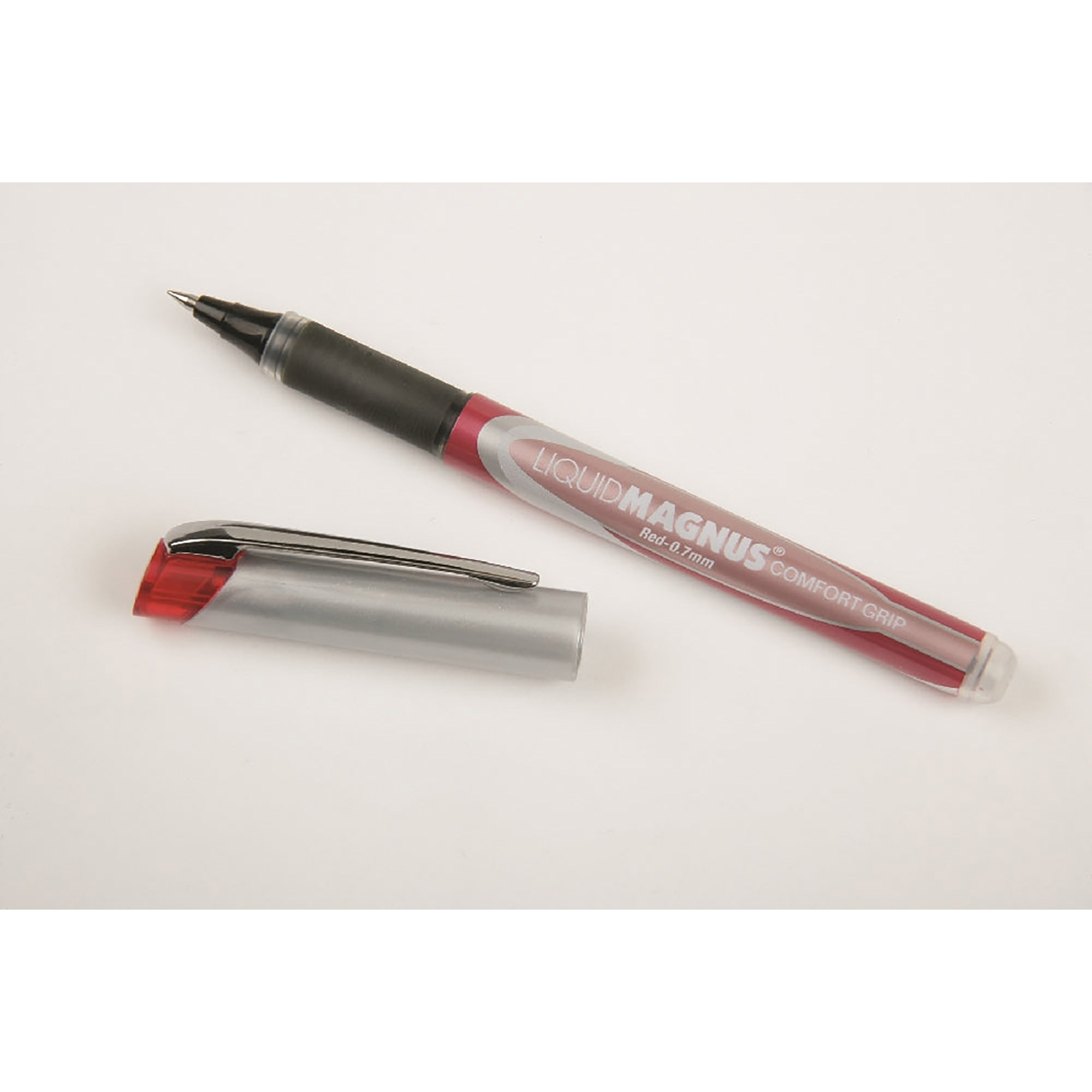 Pen, Roller Ball, Rubber Grip, Free Ink, Red, Fine Point (0.7 Mm) - 4/PK