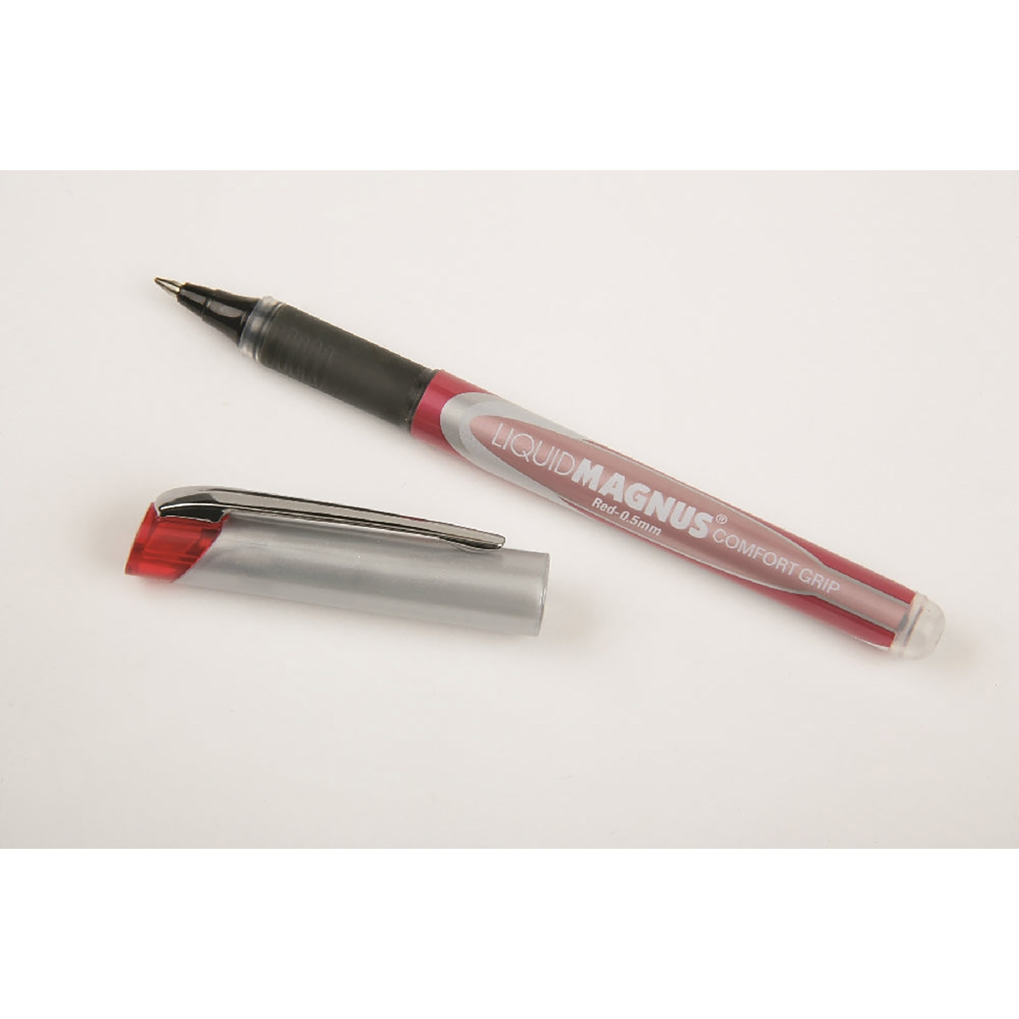 Pen, Roller Ball, Rubber Grip, Free Ink, Red, Microfine Point (0.5 Mm) - 4/PK
