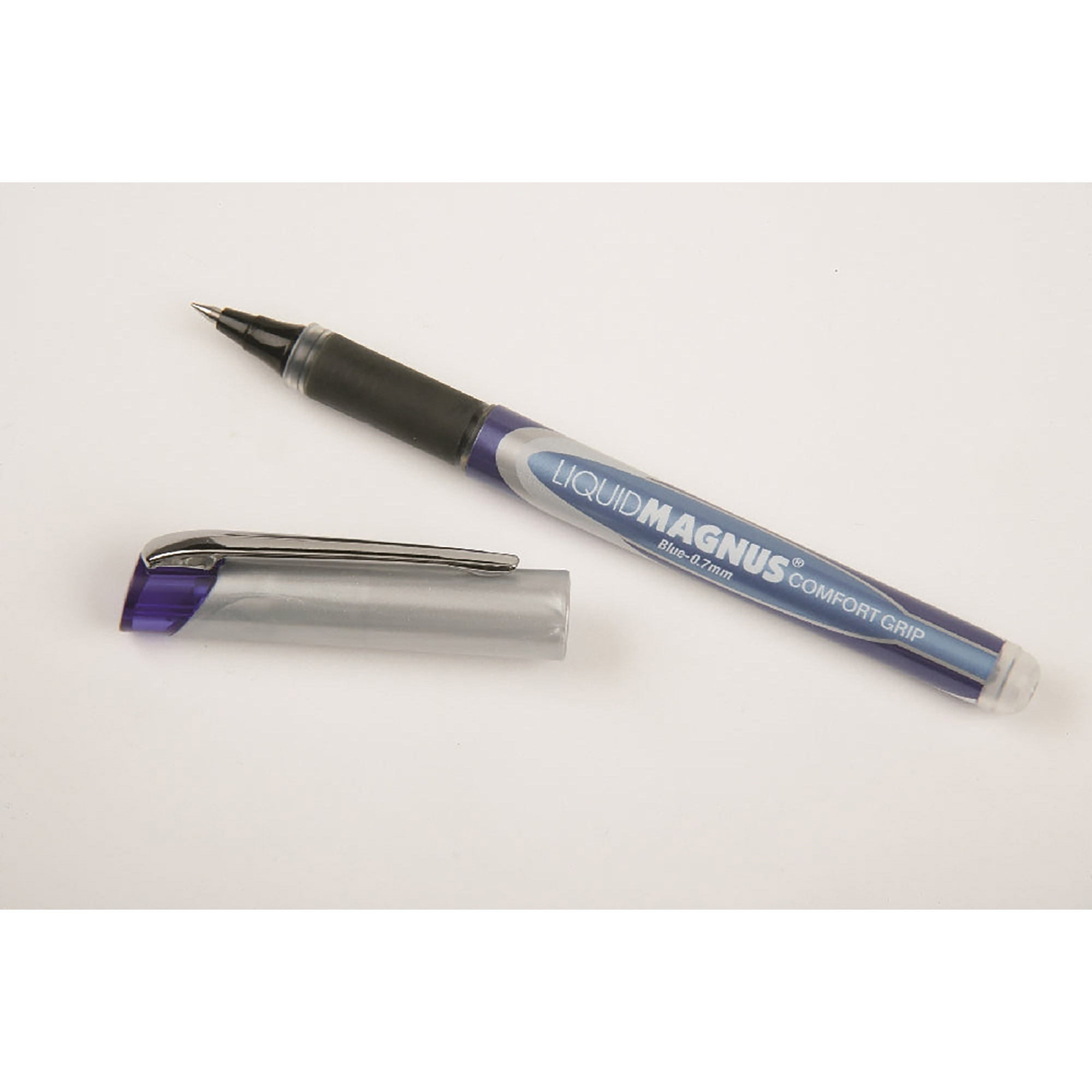 Pen, Roller Ball, Rubber Grip, Free Ink, Blue, Fine Point (0.7 Mm) - 4/PK