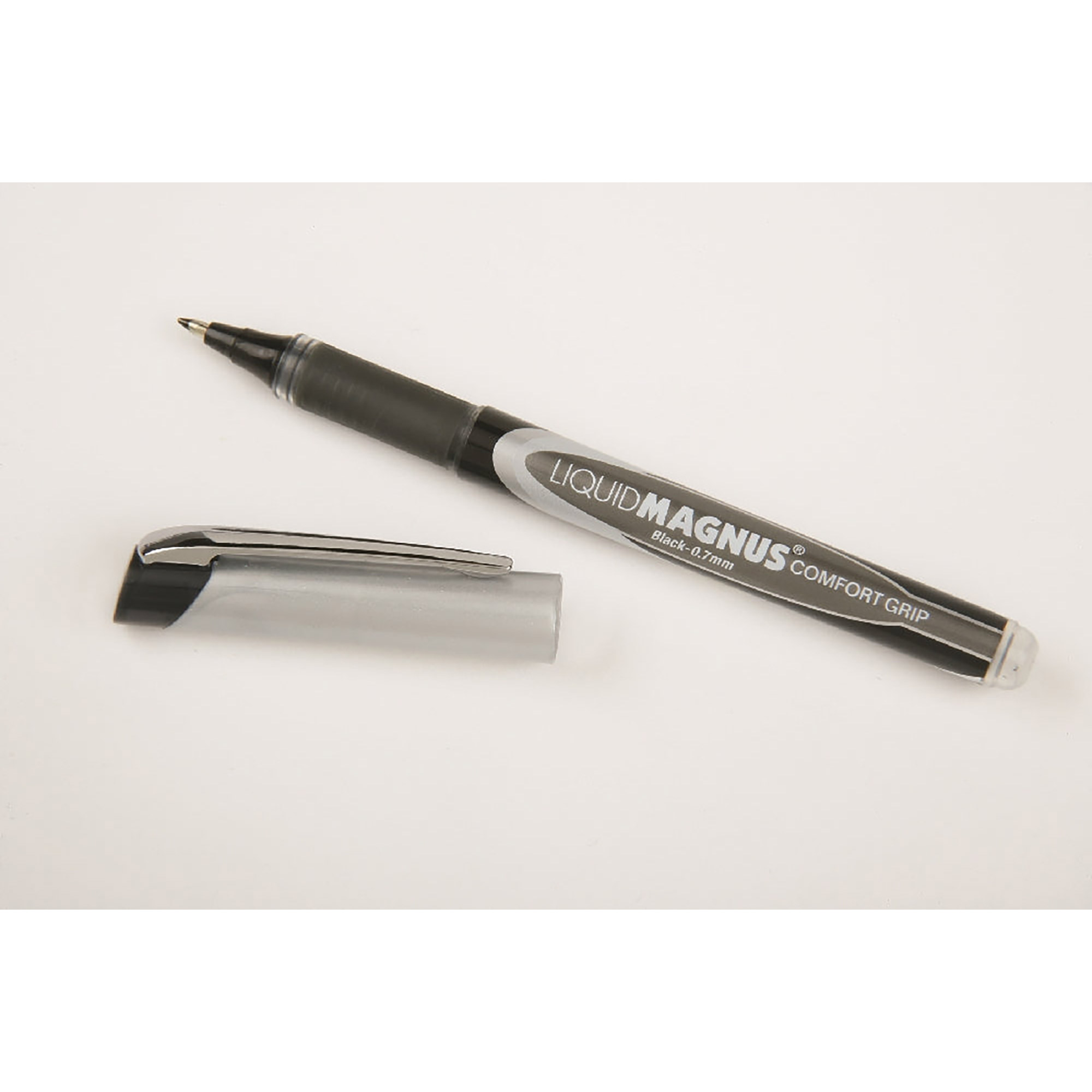 Pen, Roller Ball, Rubber Grip, Free Ink, Black, Fine Point (0.7 Mm) - 4/PK