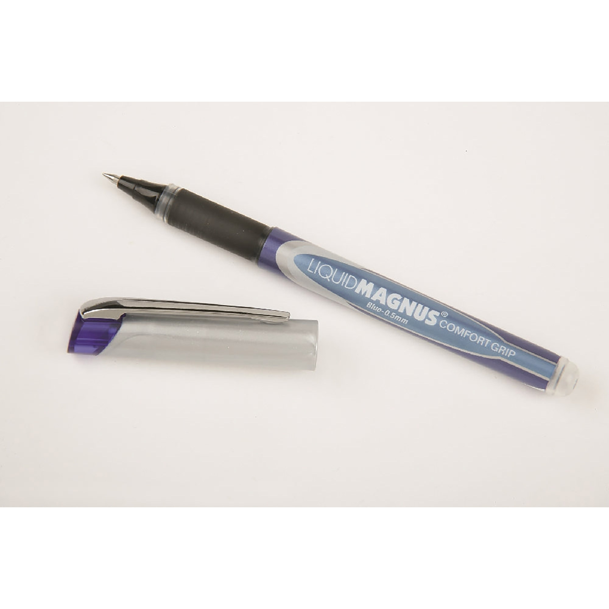 Pen, Roller Ball, Rubber Grip, Free Ink, Blue, Microfine Point (0.5 Mm) - 4/PK