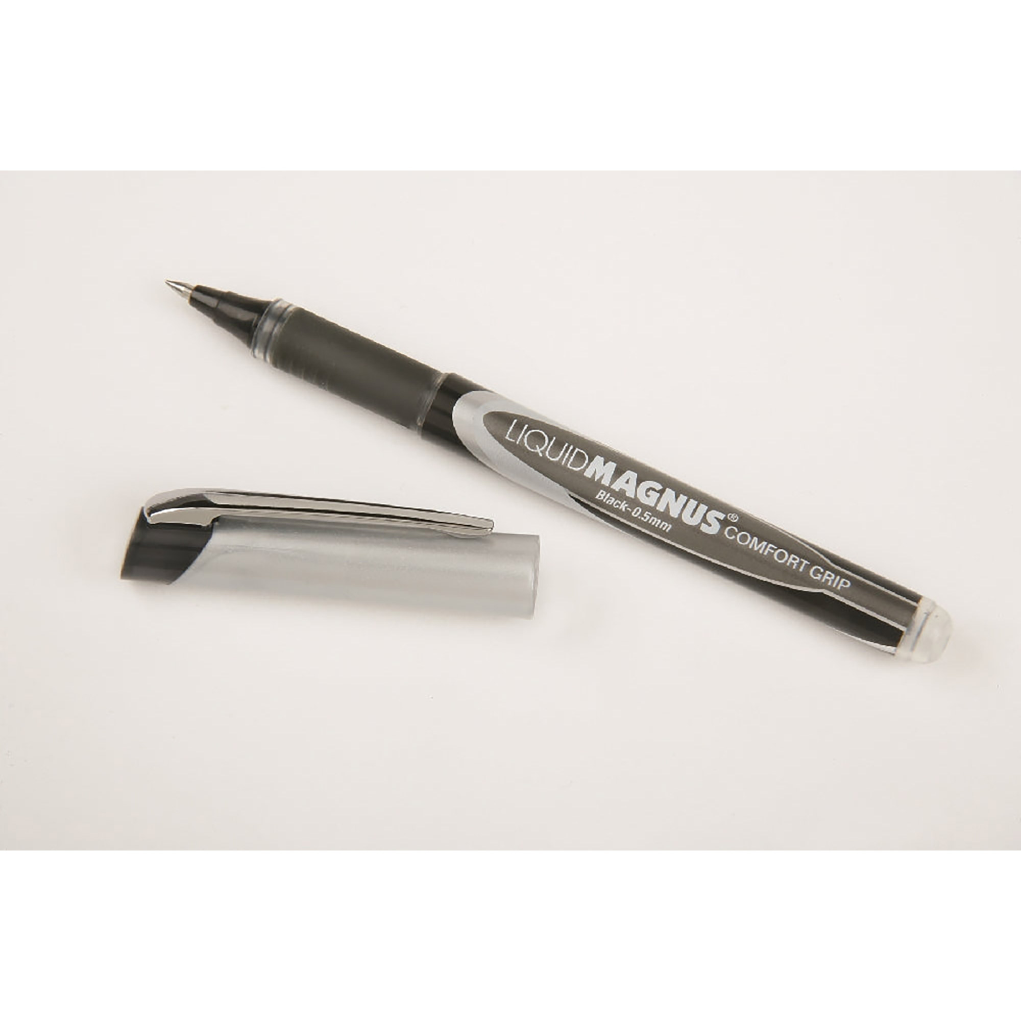 Pen, Roller Ball, Rubber Grip, Free Ink, Black, Microfine Point (0.5 Mm) - 4/PK