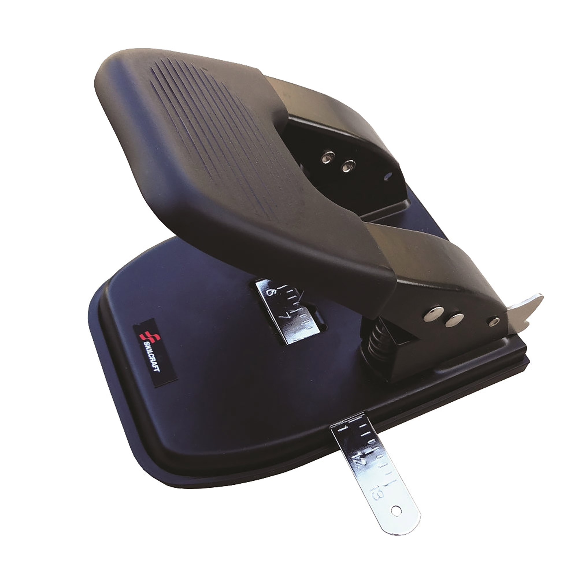Hole Punch, Paper, High-Capacity, 2-Hole, Adjustable, 30 sheet capacity, Black Base, Black Grip