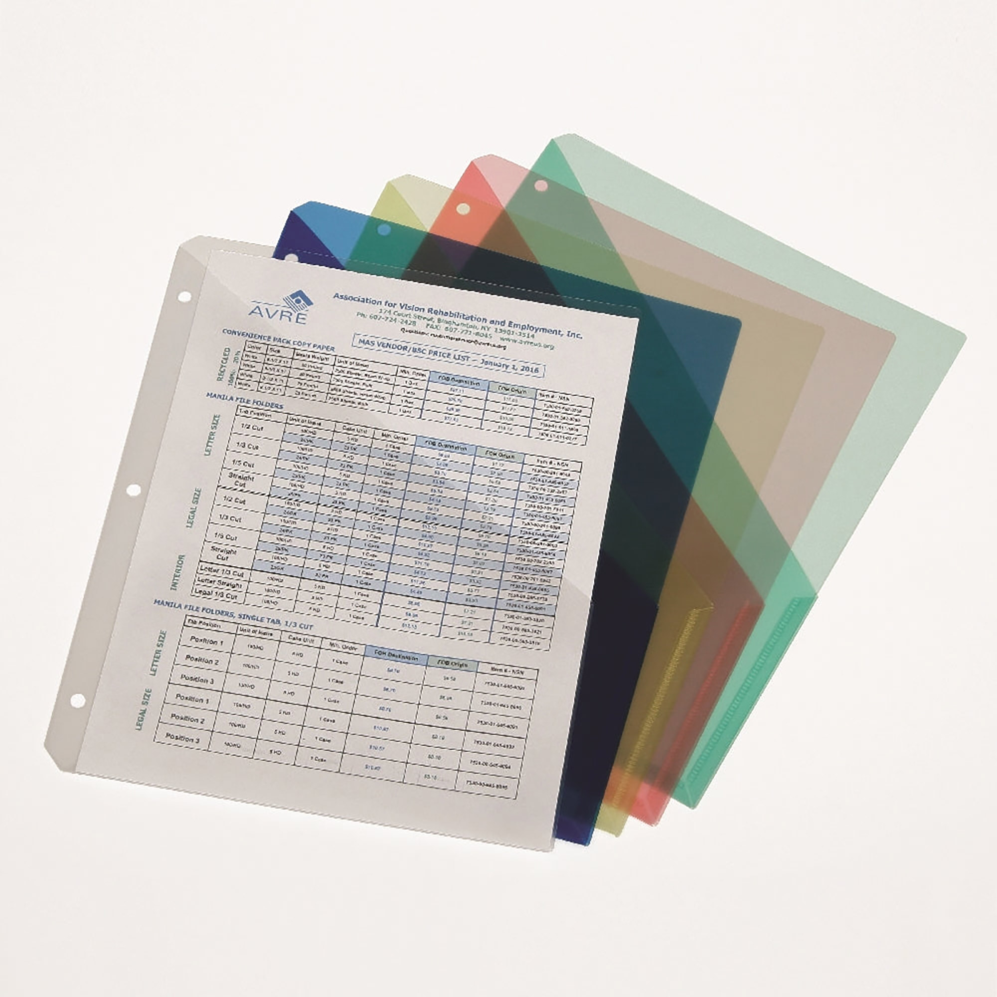 Project Jacket, Poly, Slash Cut, 3-Hole Punch, Translucent Assorted Colors, 11 1/4" x 9 1/4" - 5/PK