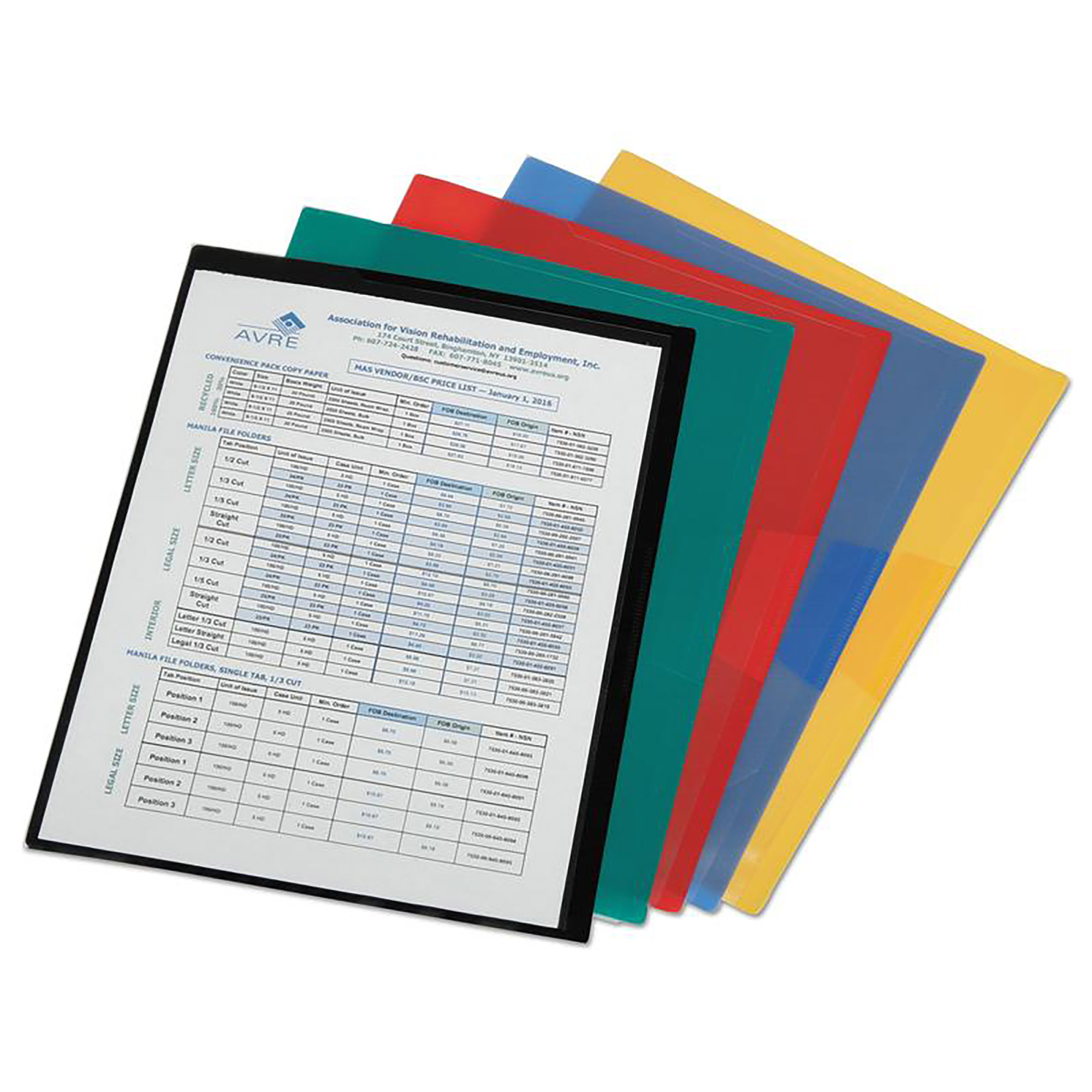 Project Jacket, Poly, Assorted Colors With Clear Front, 11 3/4" x 9 1/4" - 5/PK