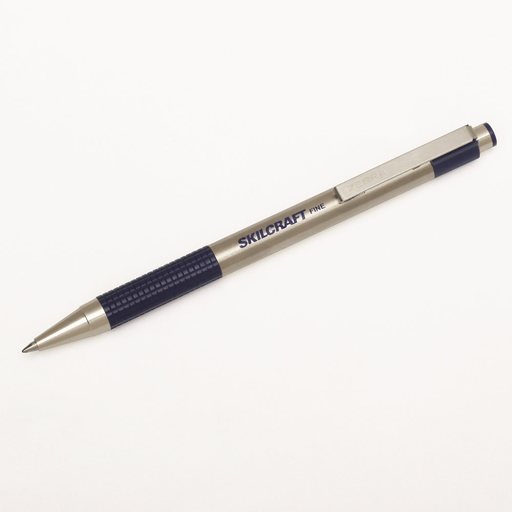 Pen, Retractable Ballpoint, Stainless Steel, Nonslip Grip, Fine Point, Blue Ink, 2/PK