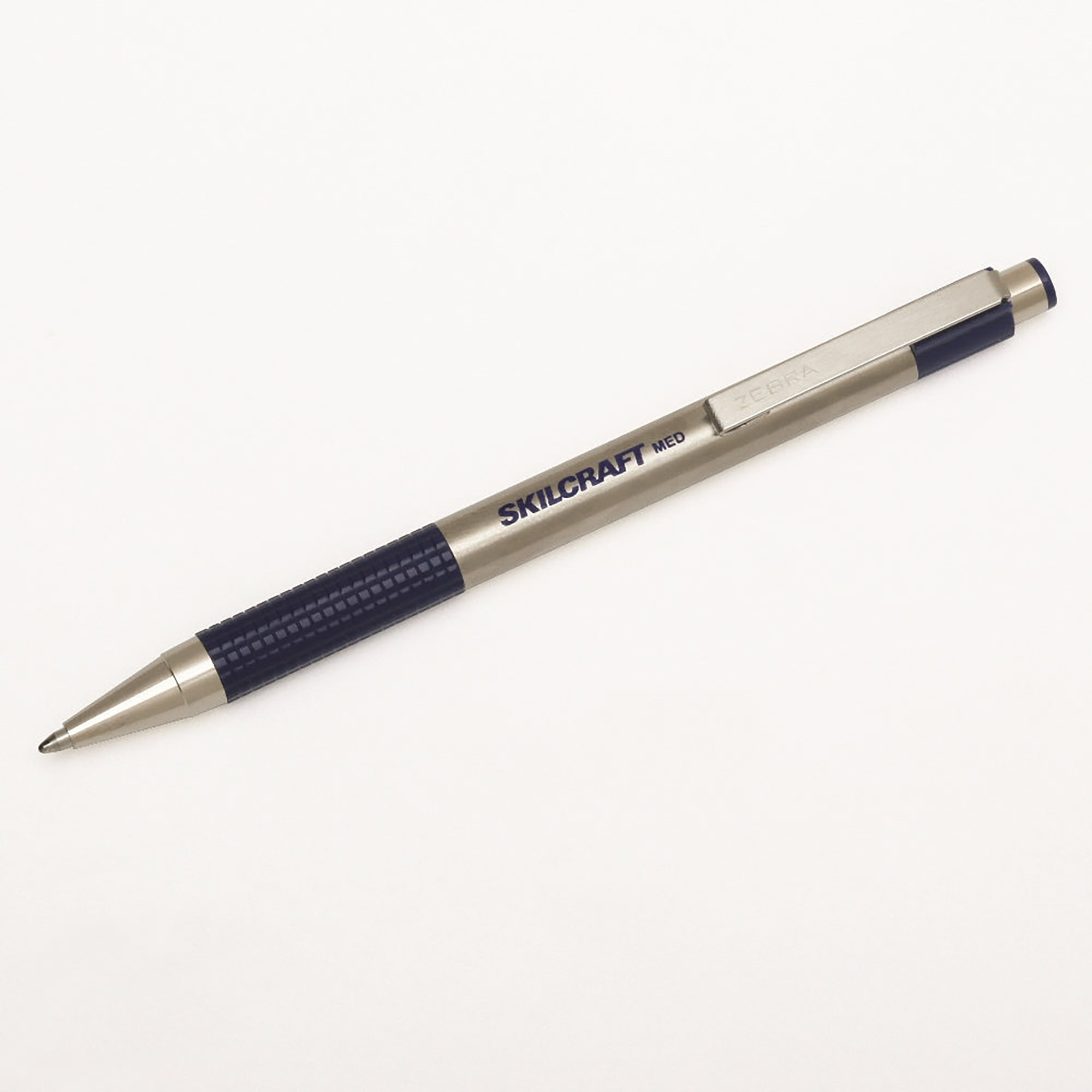 Pen, Retractable Ballpoint, Stainless Steel, Nonslip Grip, Medium Point, Blue Ink, 2/PK