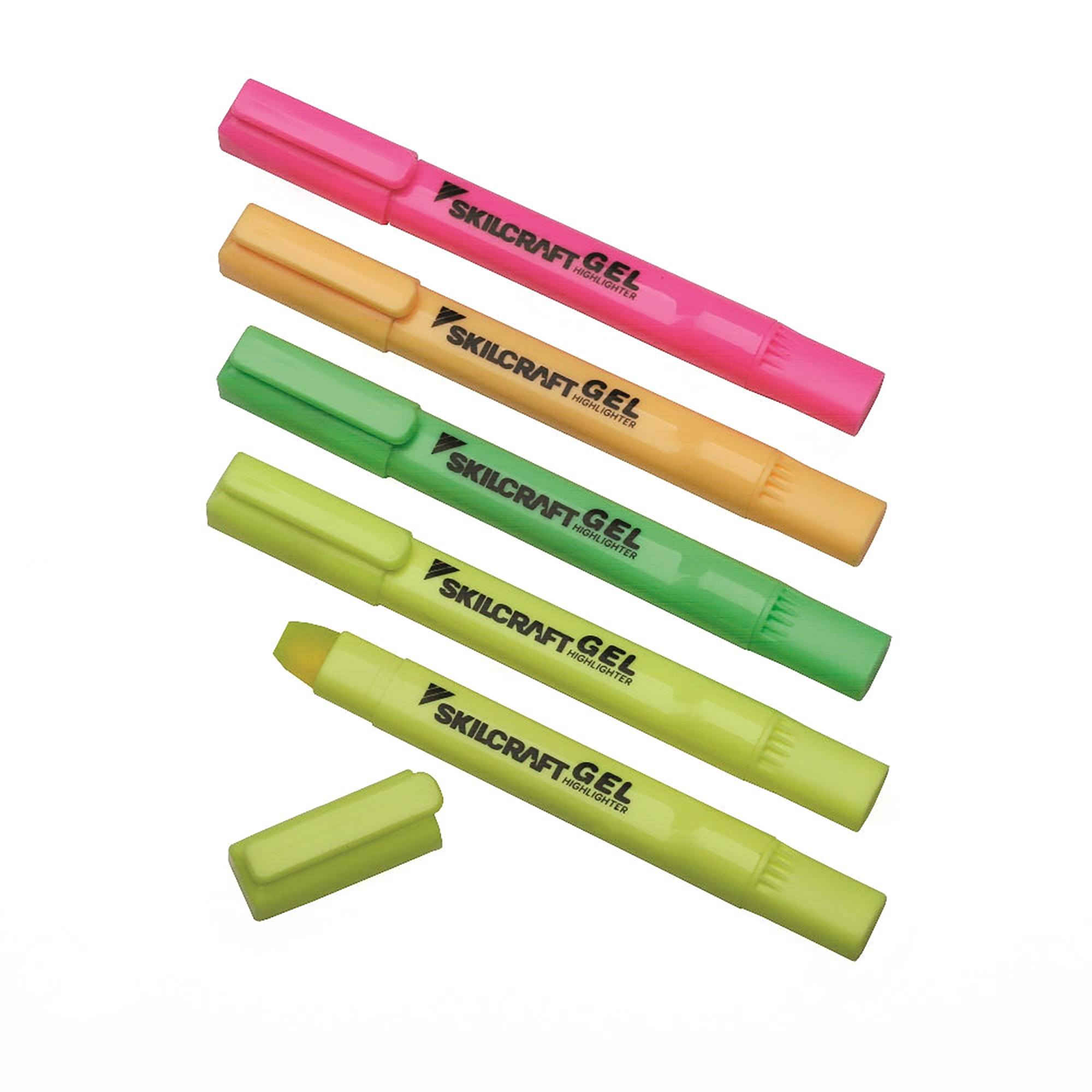 Highlighter, Gel, Assorted Fluorescent - 5/PK