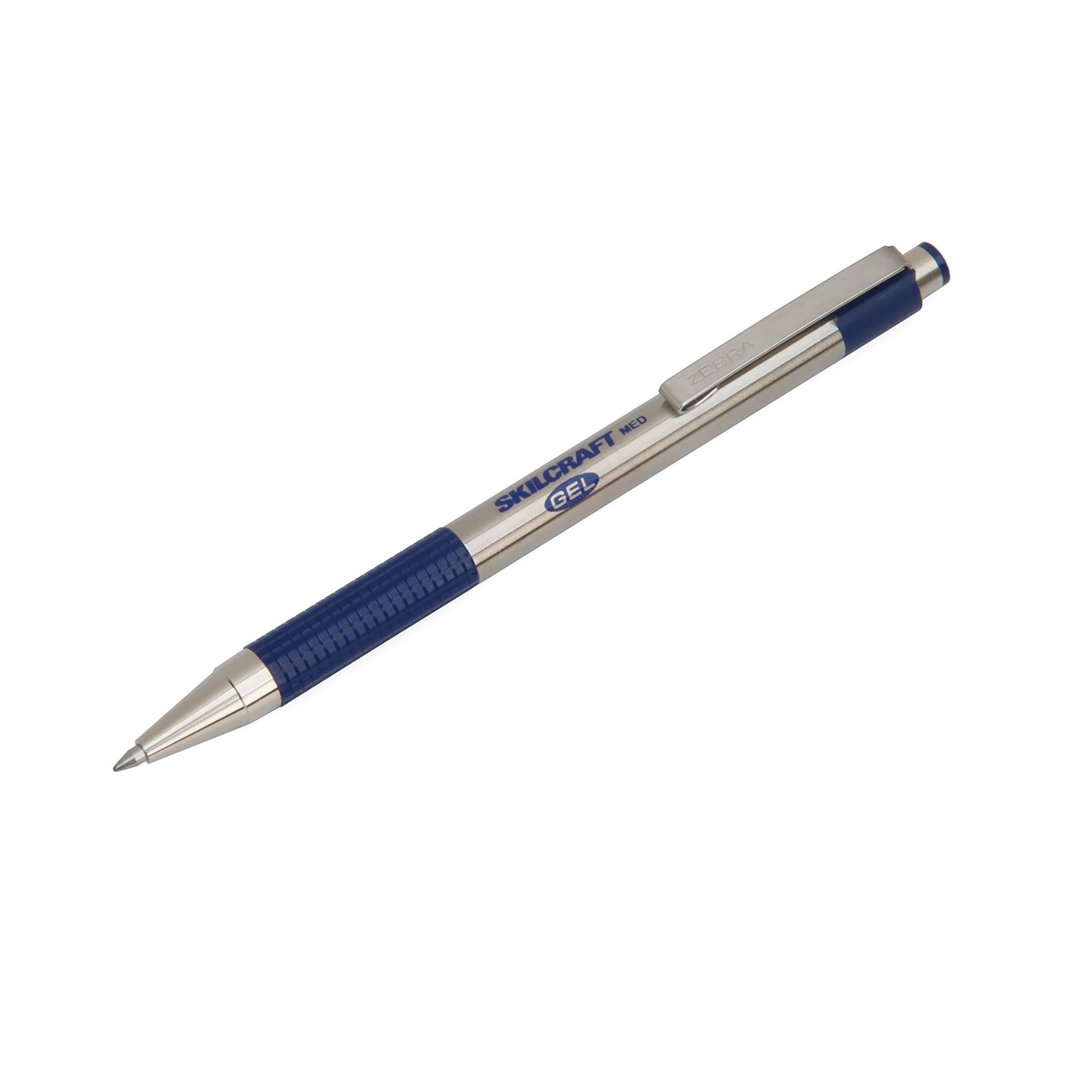 Pen, Gel, Retractable, Stainless Steel Barrel, Blue Ink, Medium Point - 2/PK