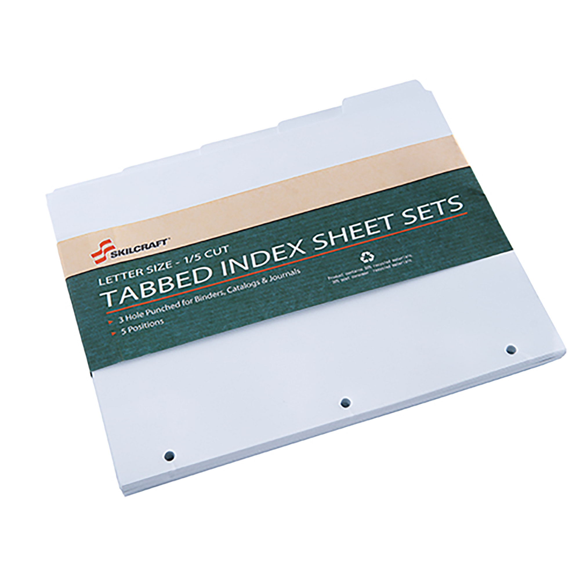 Set, Index Sheet, 3 Hole Punched On 11" Side, 1/5 Cut Tab, White, 8-1/2" x 11" - 100/PK