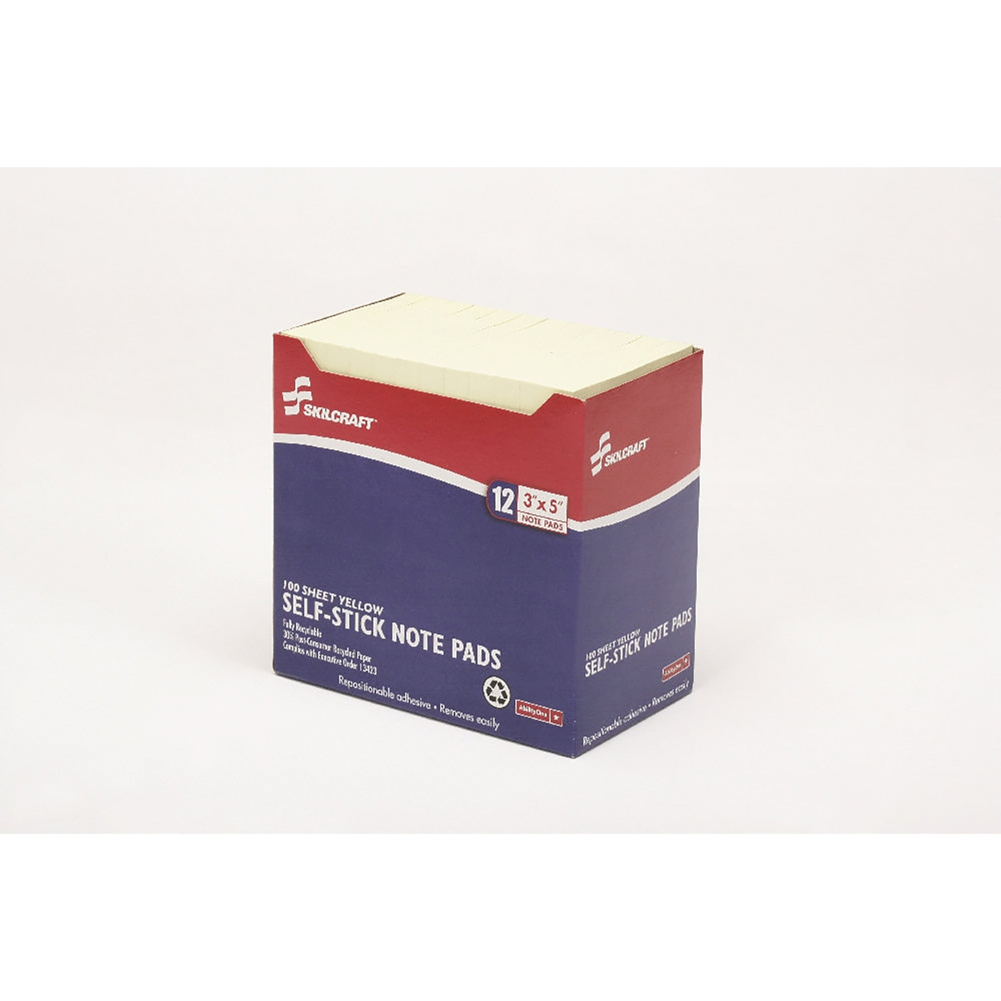 Pad, Writing Paper, Self-Stick, Repositionable, Unruled, Yellow, 3" x 5" - 12/PK