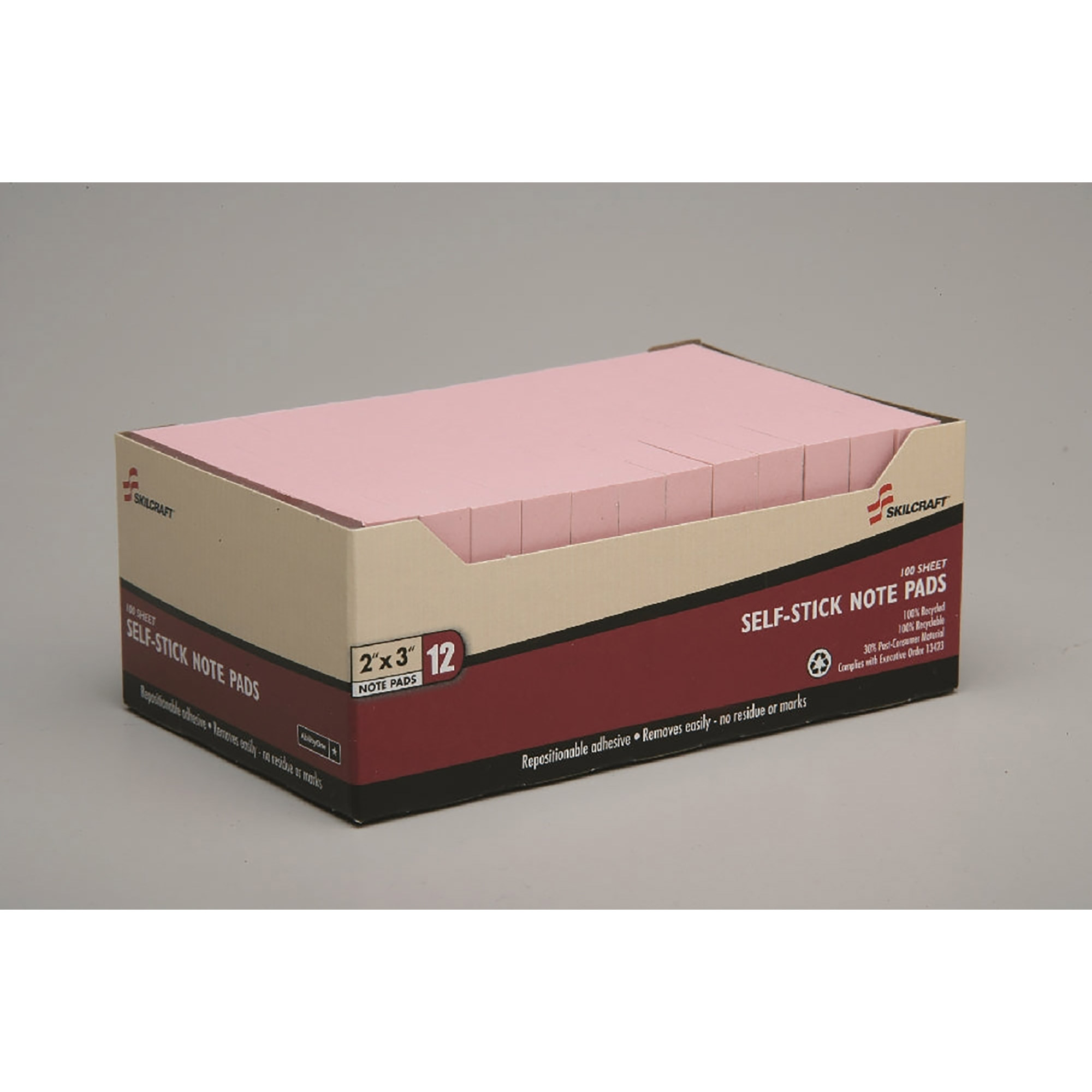 Writing Pad, Self-Stick, Repositionable, Unruled, Pink, 2" x 3" - 12/PK