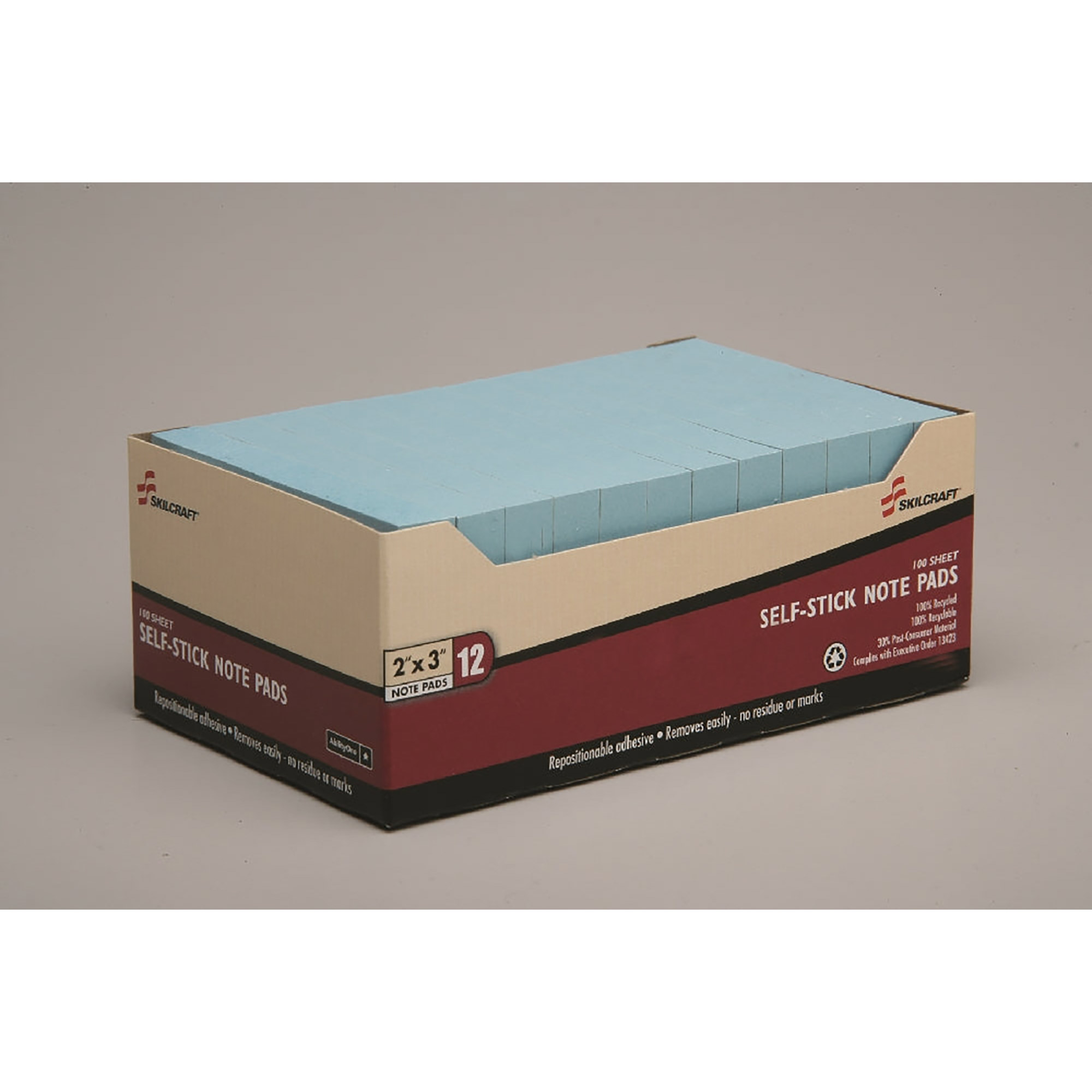 Writing Pad, Self-Stick, Repositionable, Unruled, Blue, 2" x 3" - 12/PK