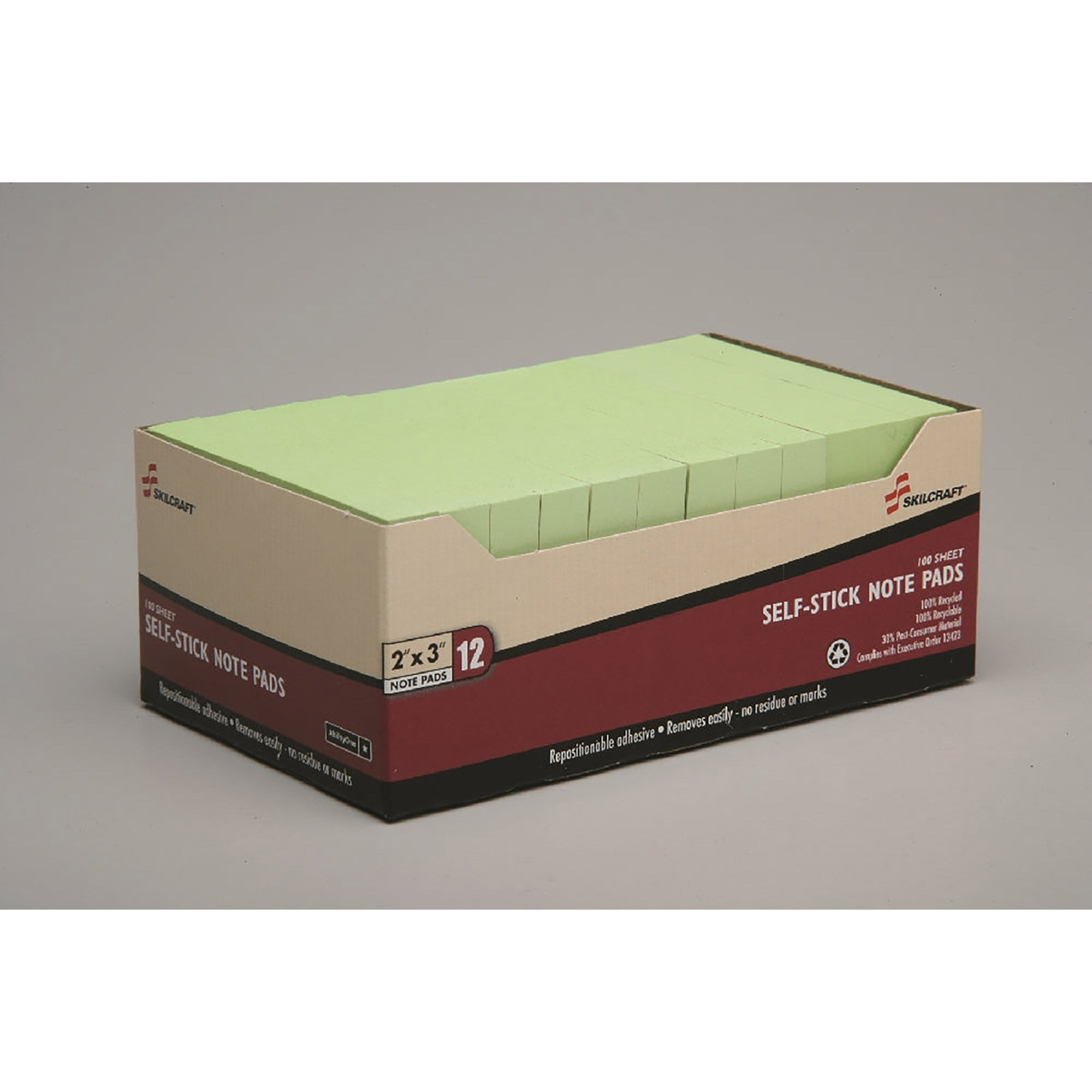 Writing Pad, Self-Stick, Repositionable, Unruled, Green, 2" x 3" - 12/PK