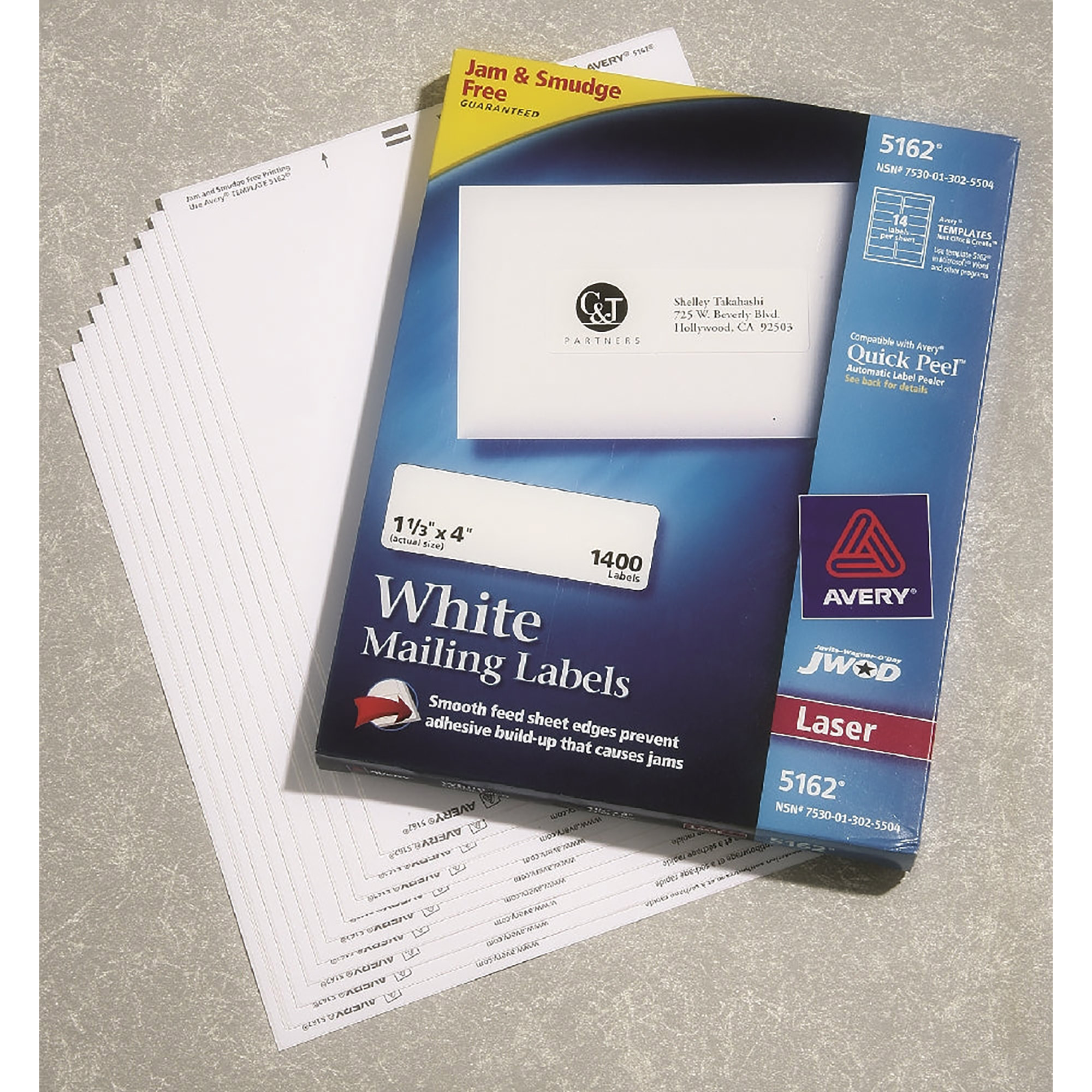 Labels, Laser, Easypeel, White, 1-1/3" x 4" - 100/BX